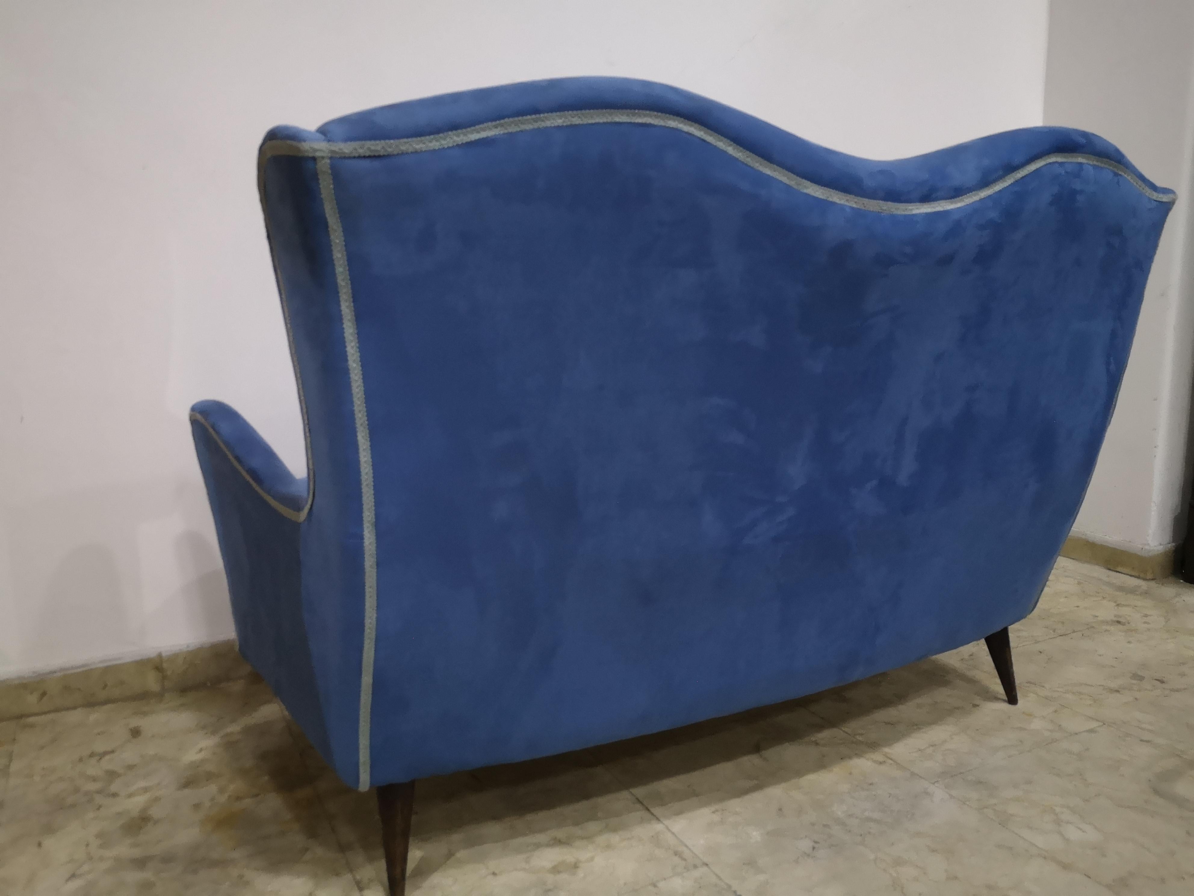 Two-seater alcantara fabric sofa, 1950s For Sale 1
