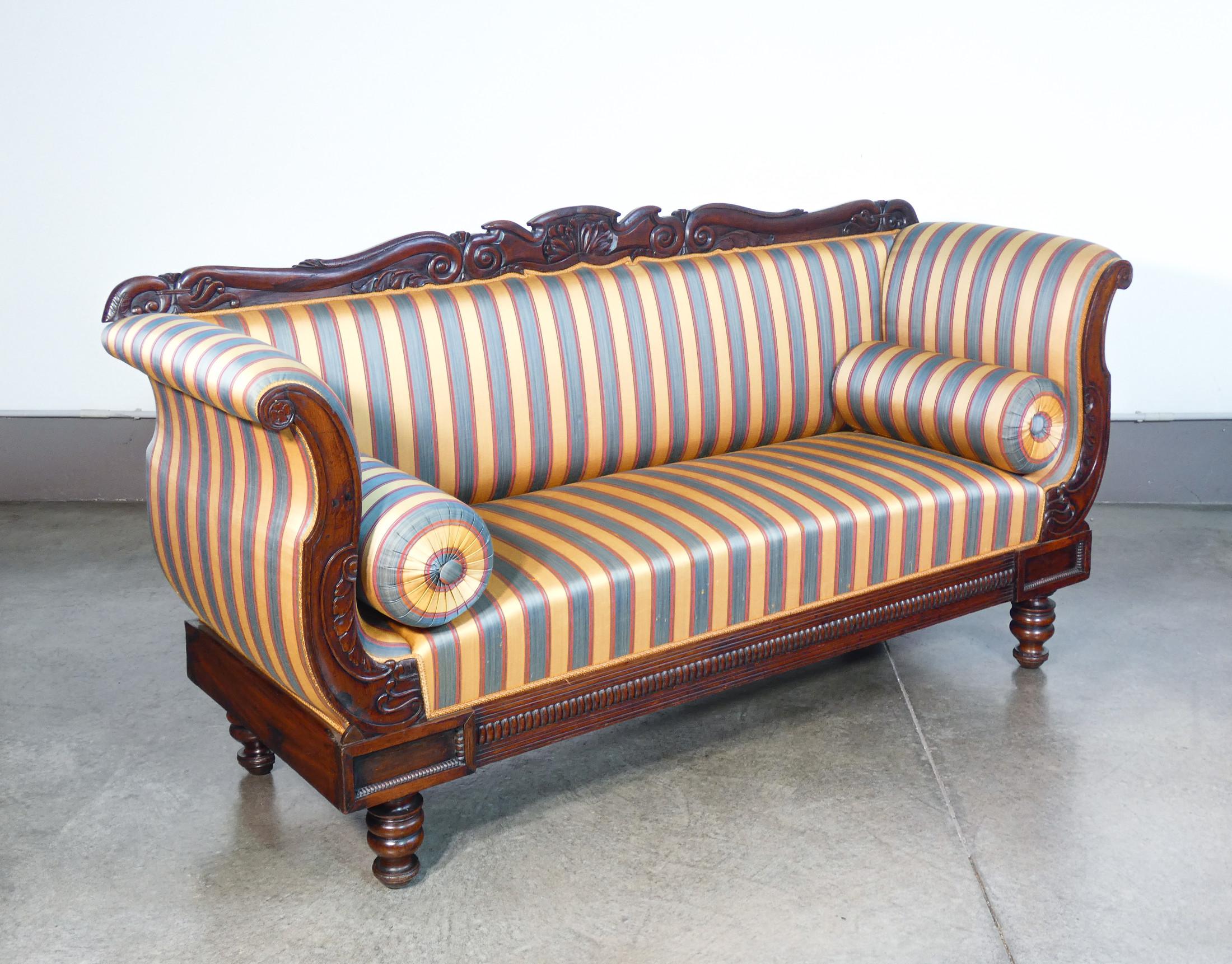 Three-seater sofa
Charles X, original
vintage, wooden
solid walnut.

ORIGIN
Italy

PERIOD
Nineteenth Century

MODEL
Three-seater sofa

MATERIALS
Solid walnut wood,
imbottitura e rivestimento

DIMENSIONS
Height: 100cm
Width: 202 cm
Depth: 65cm
Seat: