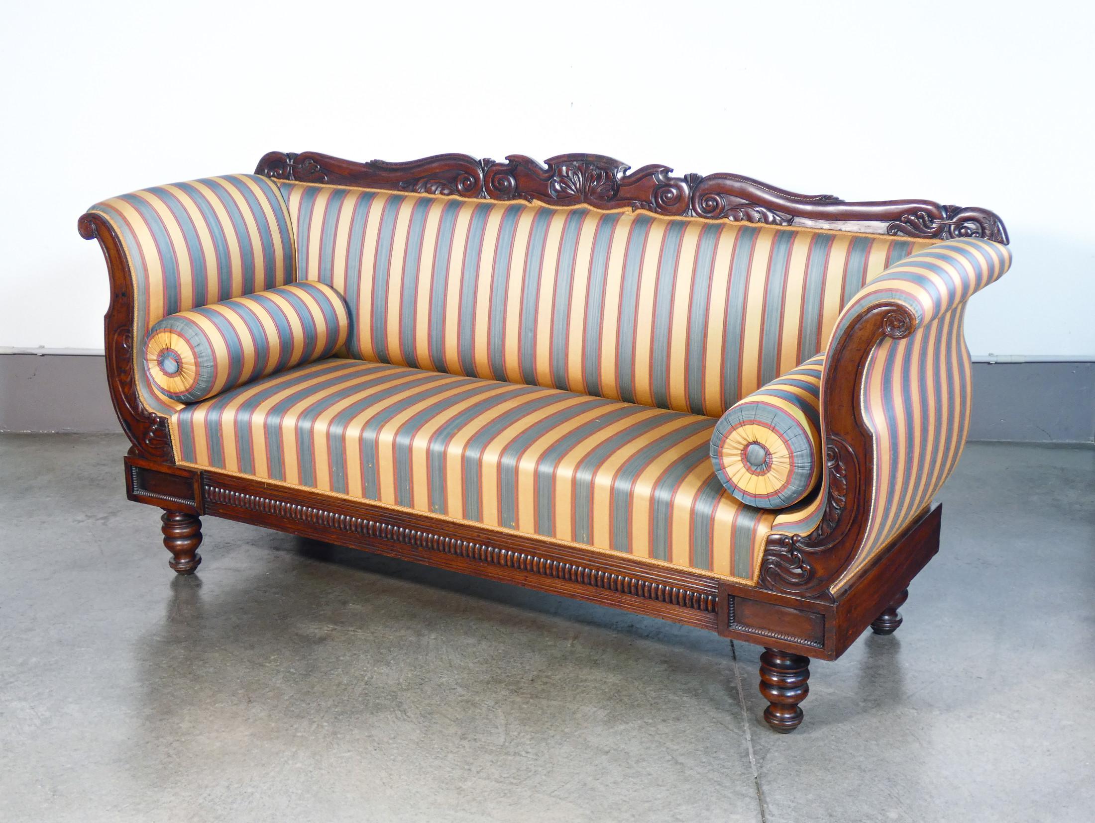 19th Century Charles X three-seater sofa, period original, solid walnut wood. 1800