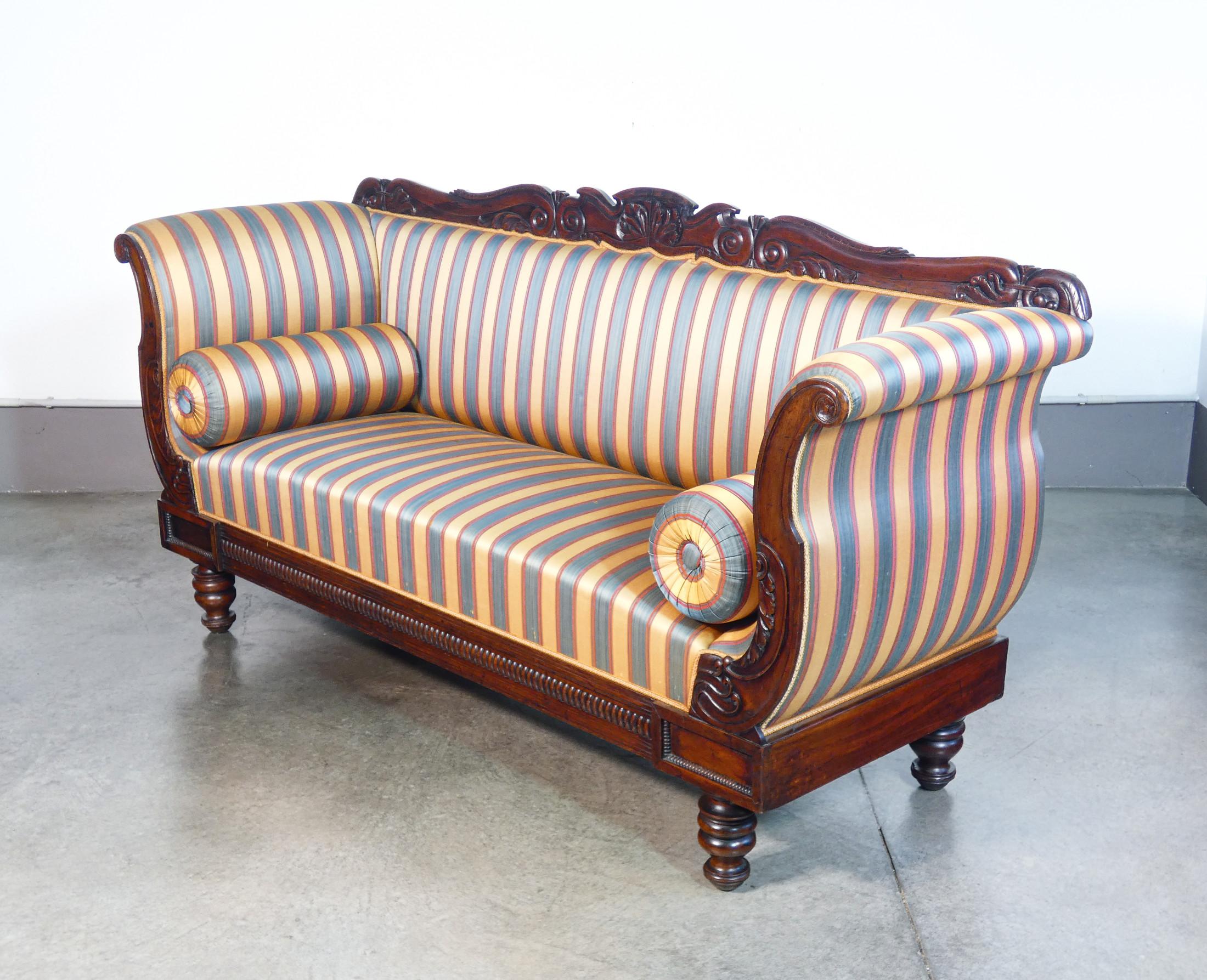 Wood Charles X three-seater sofa, period original, solid walnut wood. 1800
