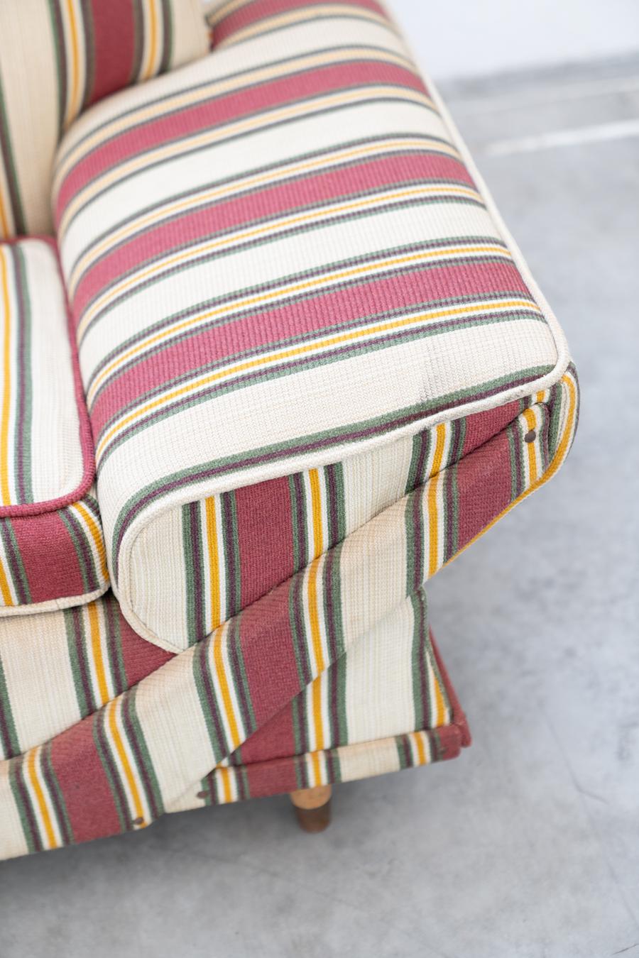 Central American American sofa and armchair in original striped fabric1970s For Sale