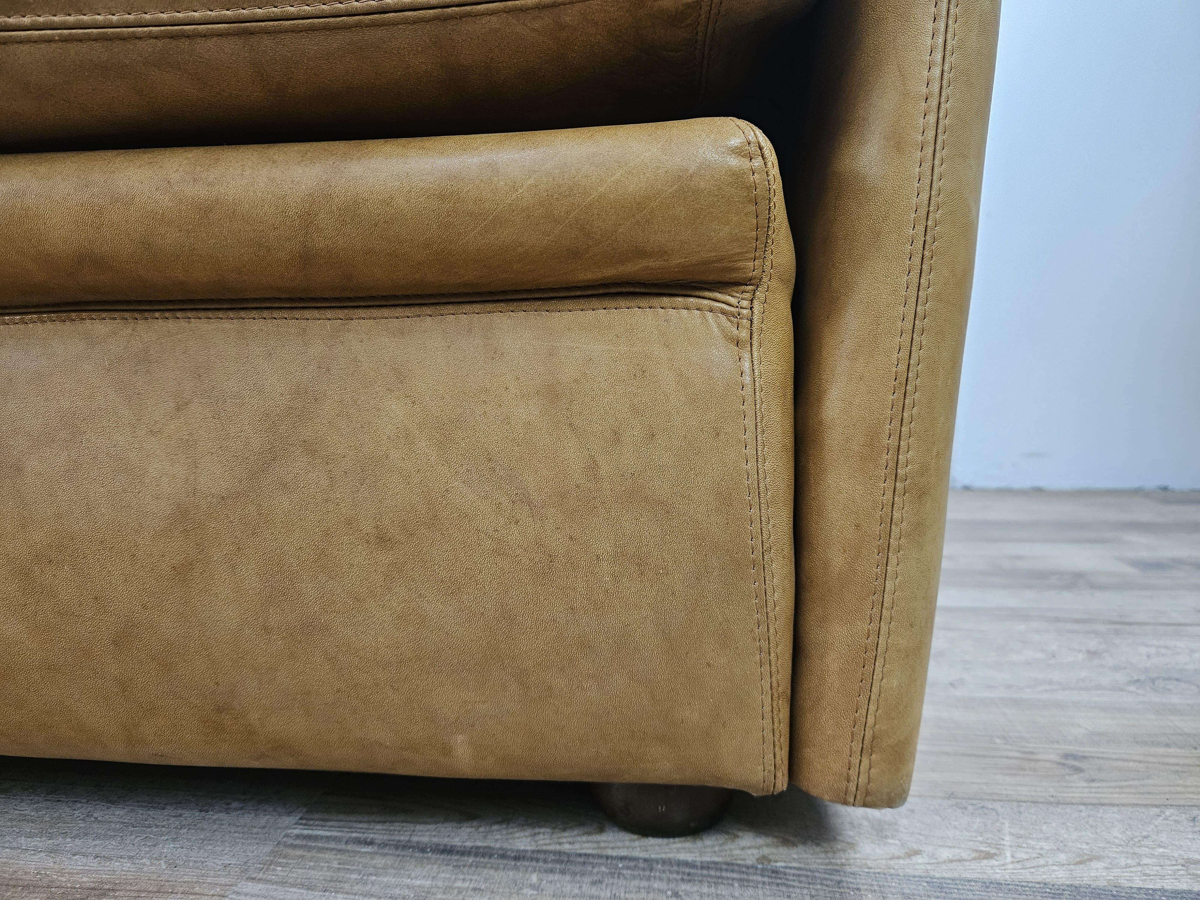 1970s three-seater camel-colored leather sofa 3
