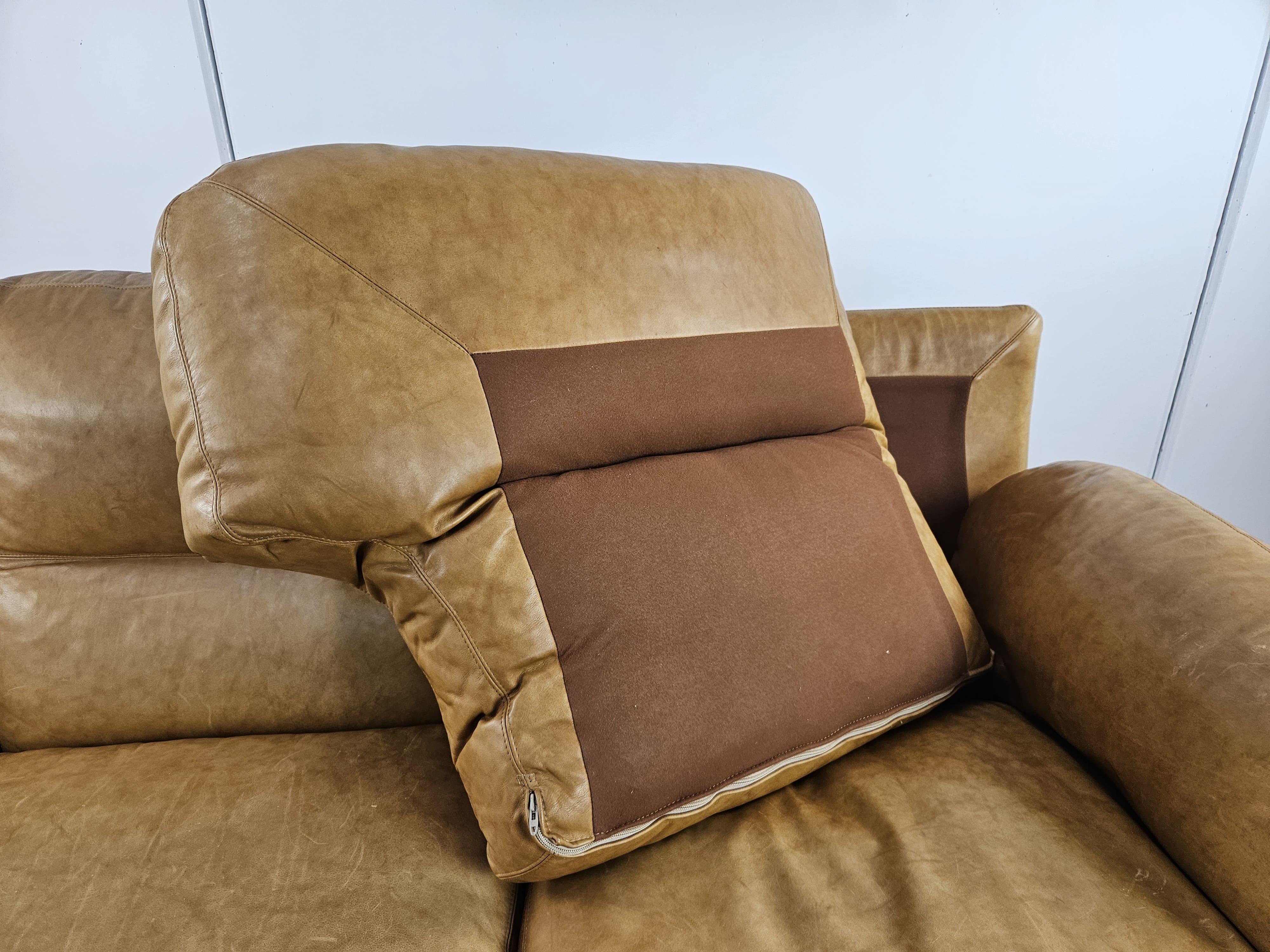 1970s three-seater camel-colored leather sofa 5