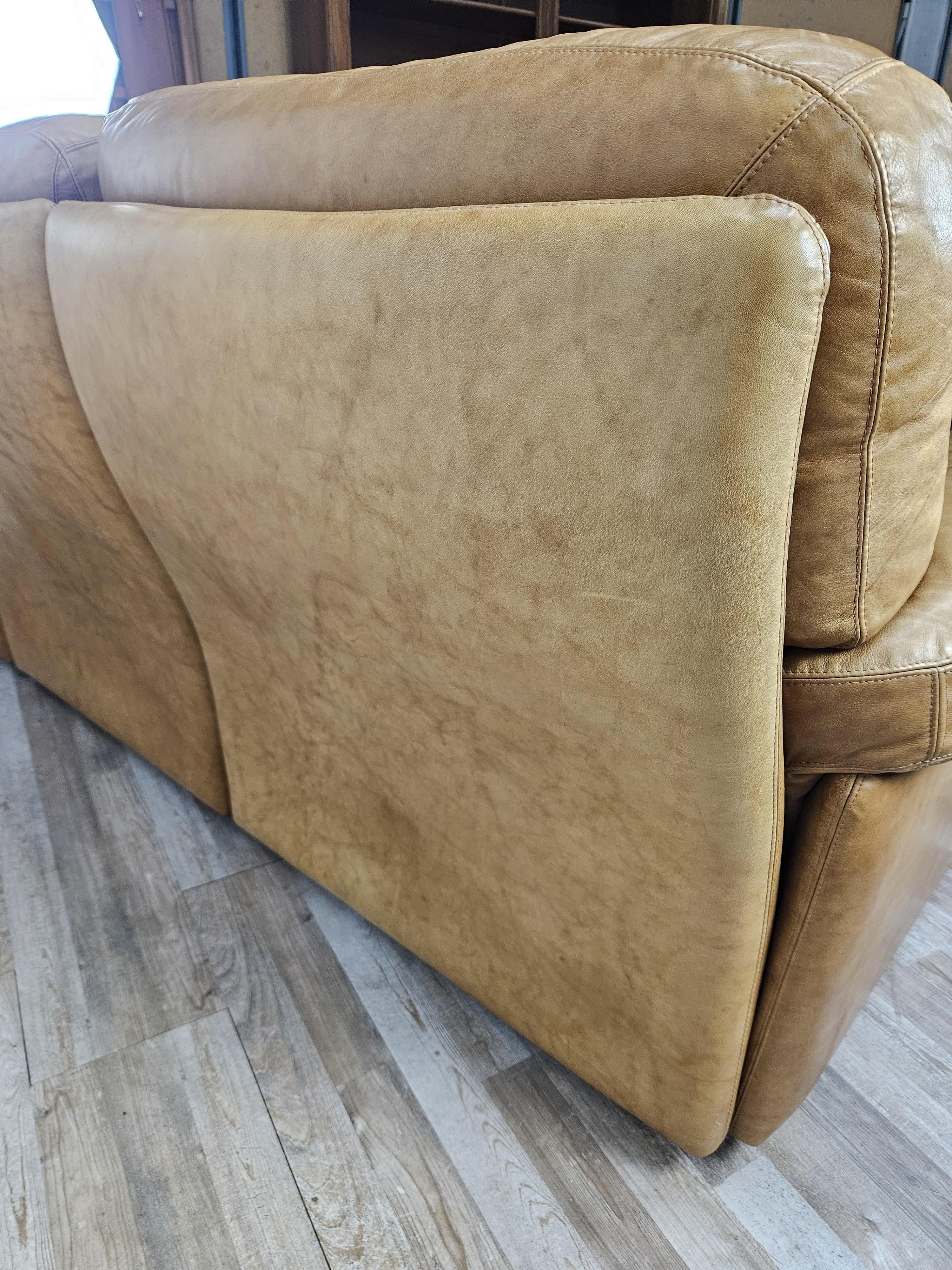 1970s three-seater camel-colored leather sofa 13