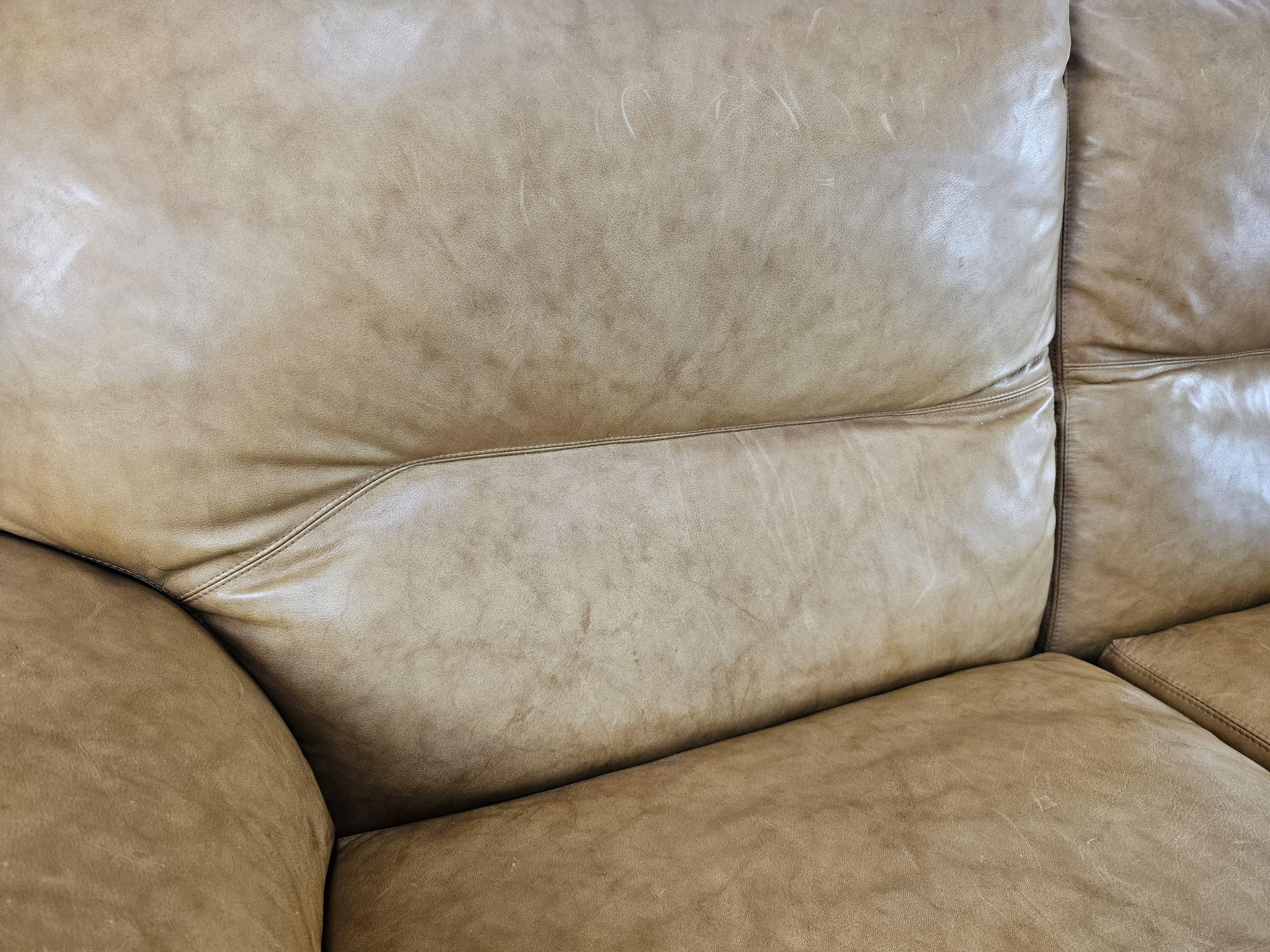 Italian 1970s three-seater camel-colored leather sofa