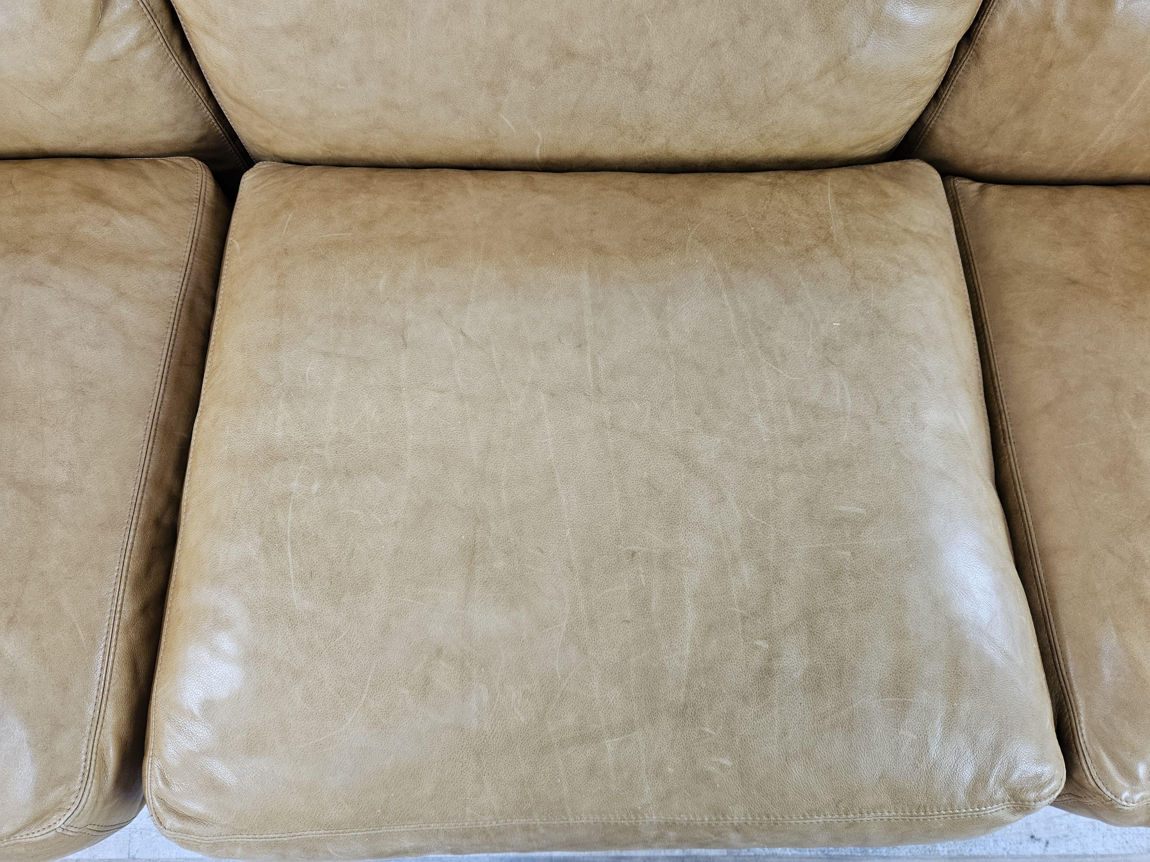 Late 20th Century 1970s three-seater camel-colored leather sofa