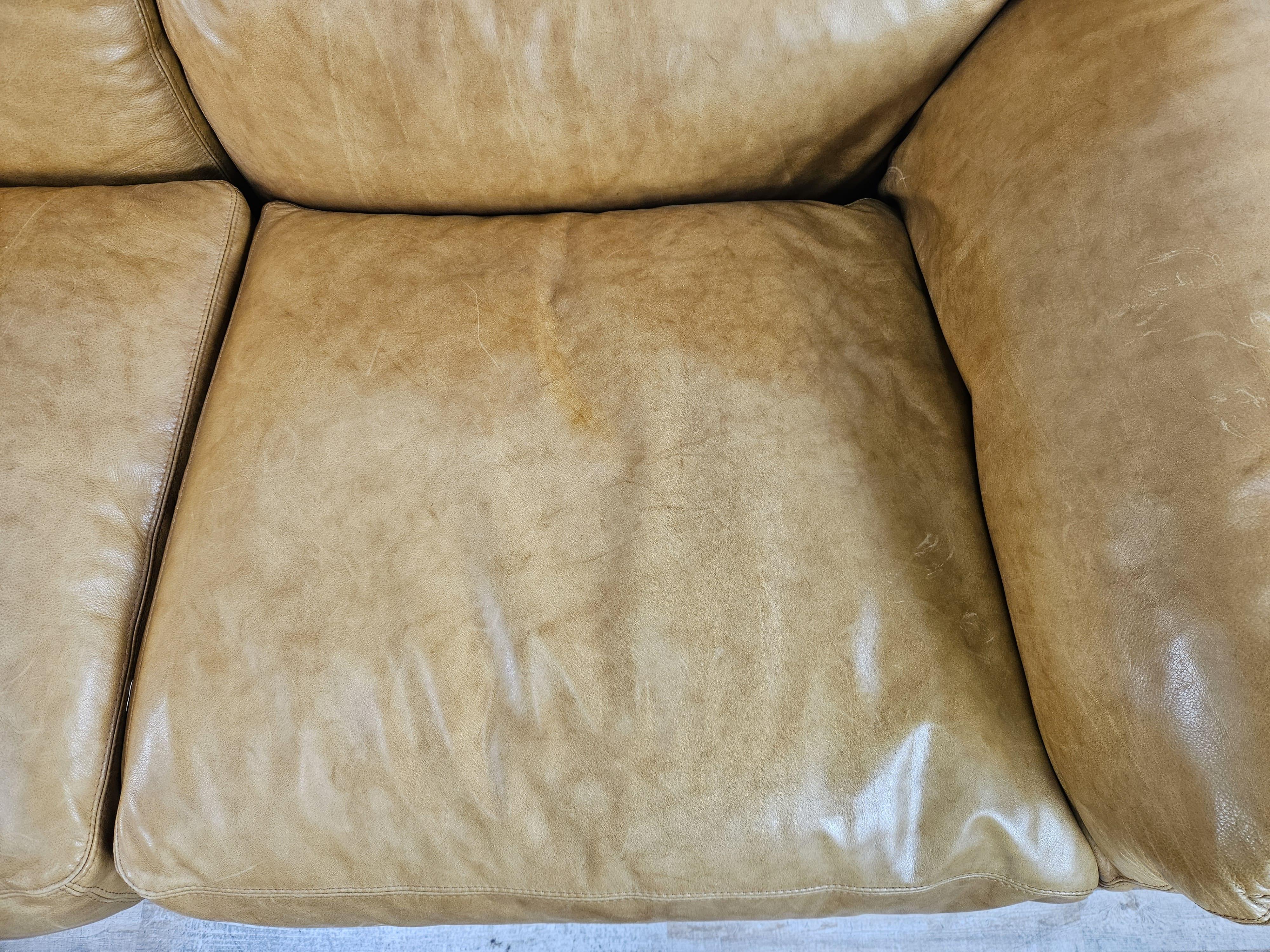 Leather 1970s three-seater camel-colored leather sofa