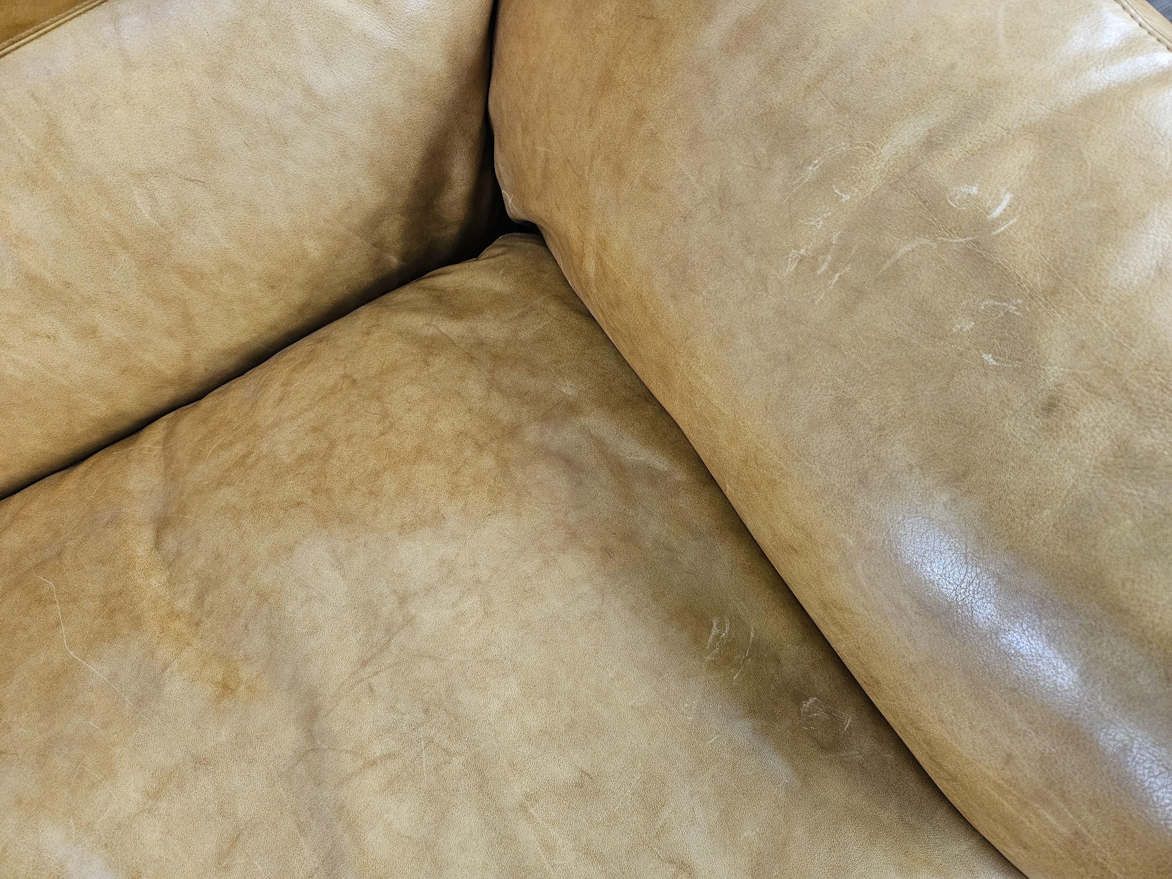 1970s three-seater camel-colored leather sofa 1