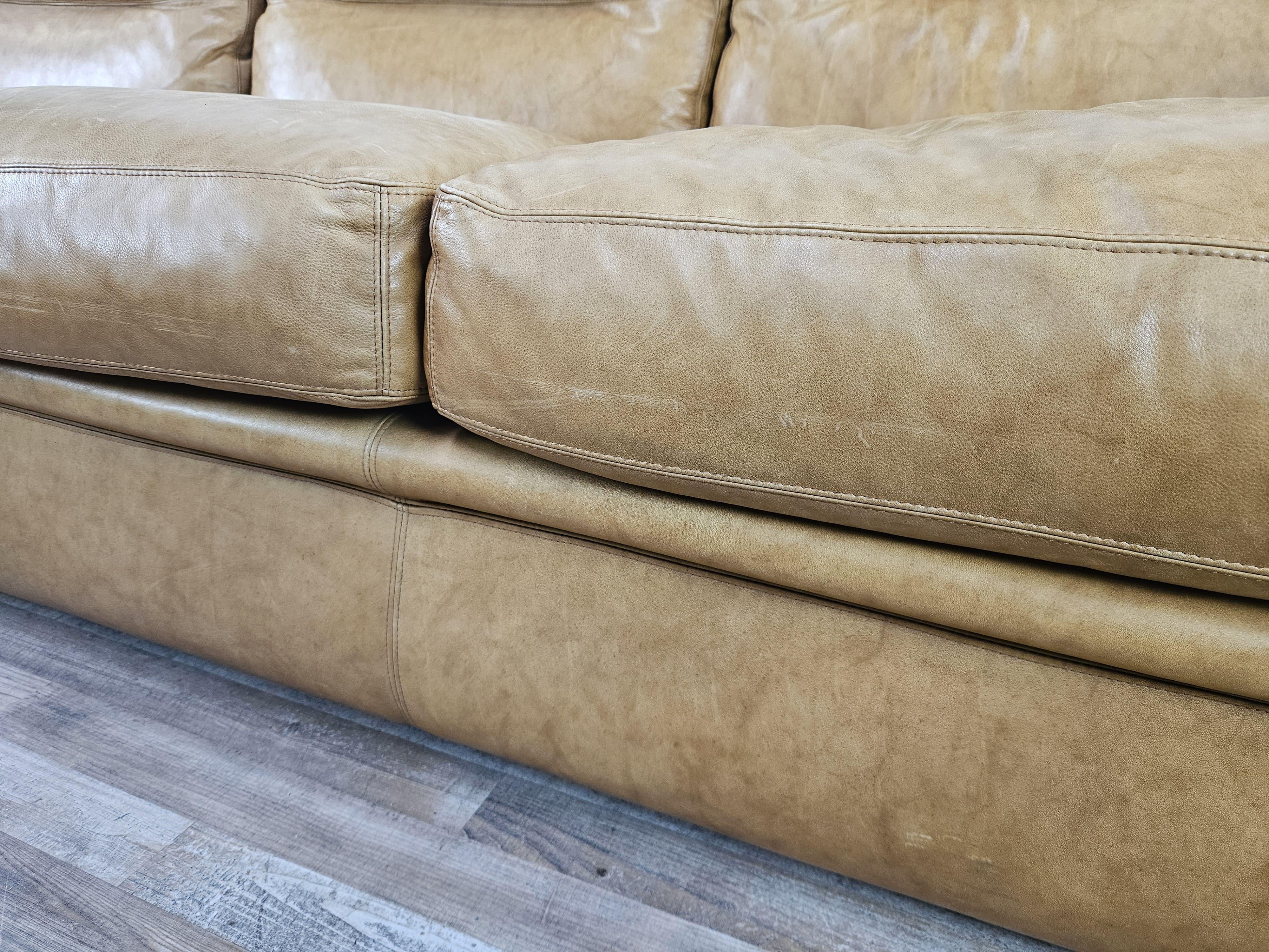 1970s three-seater camel-colored leather sofa 2