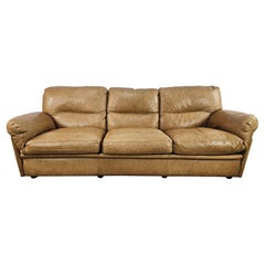 1970s three-seater camel-colored leather sofa