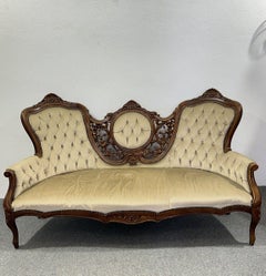 Antique Louis Philippe Sofa in Mahogany Lining Capitonné Italy '800