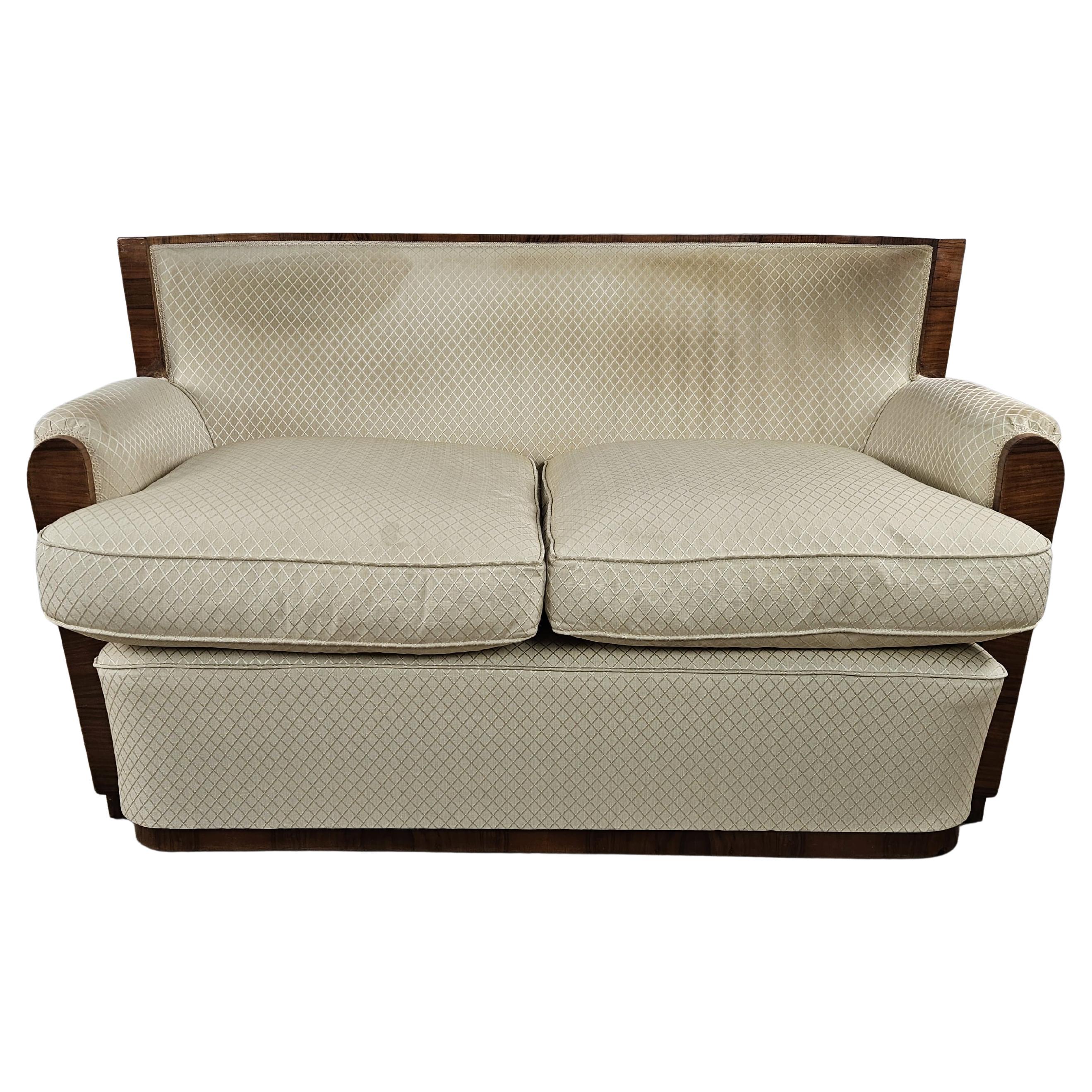French Art Deco 1930s two-seater sofa with down cushions