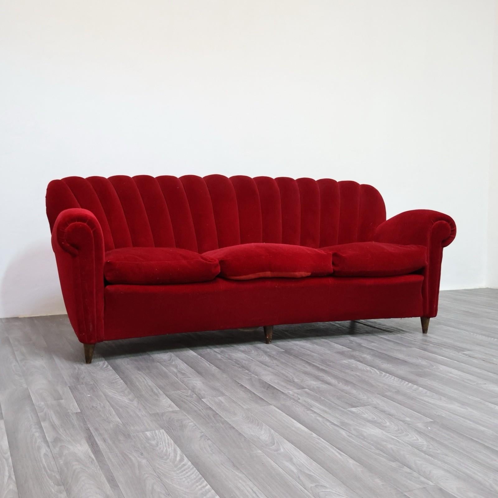 Divano Art Decò Guglielmo Ulrich In Tessuto Di Velluto Originale Anni '40 Design en vente 3