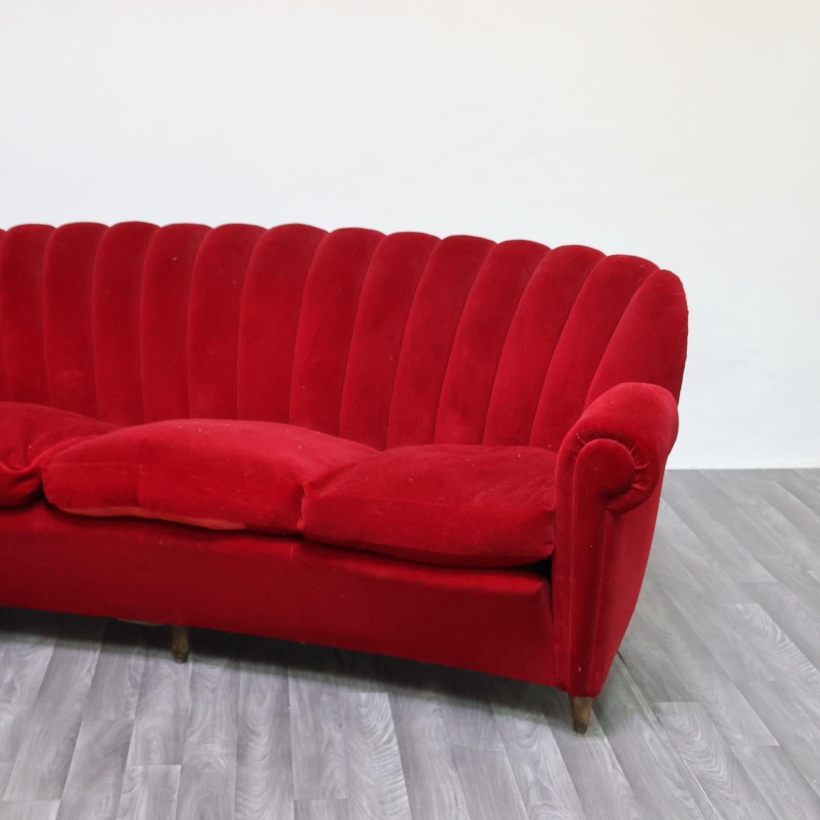 Divano Art Decò Guglielmo Ulrich In Tessuto Di Velluto Originale Anni '40 Design en vente 4