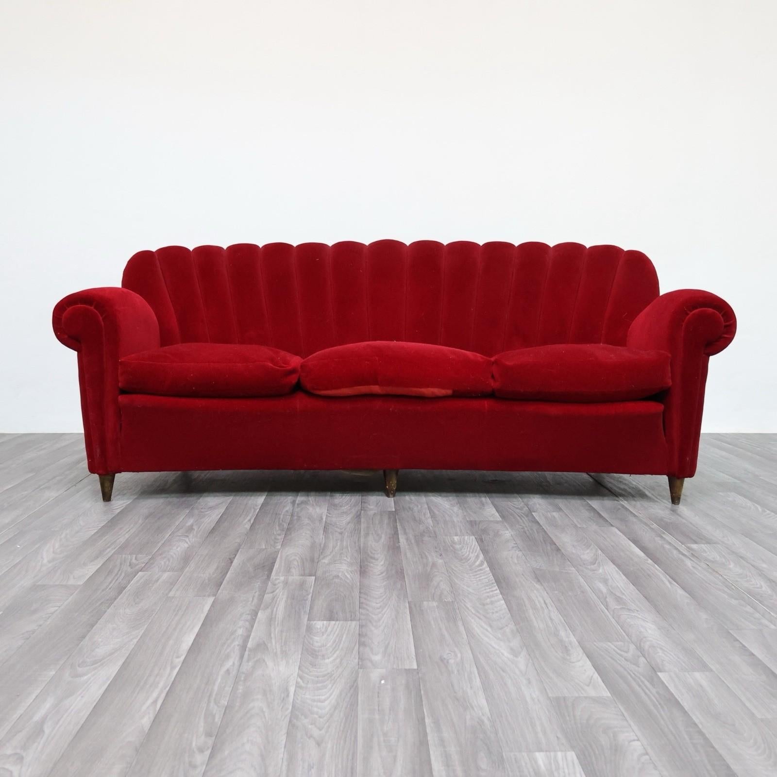 Art déco Divano Art Decò Guglielmo Ulrich In Tessuto Di Velluto Originale Anni '40 Design en vente