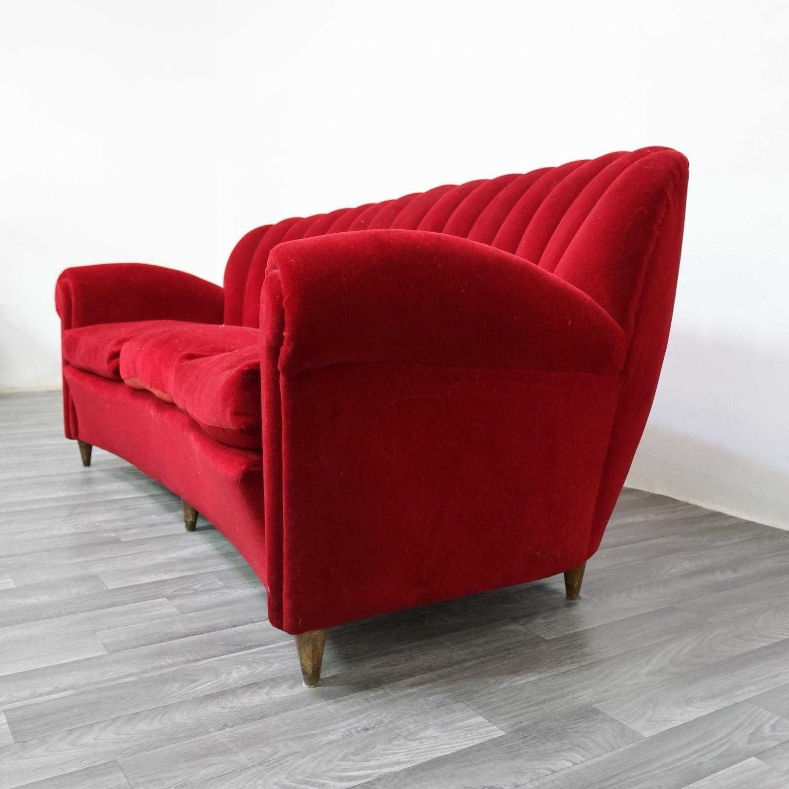 Divano Art Decò Guglielmo Ulrich In Tessuto Di Velluto Originale Anni '40 Design Bon état - En vente à Taranto, IT