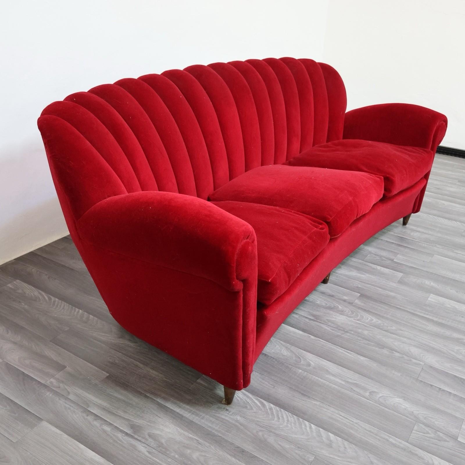 Velours Divano Art Decò Guglielmo Ulrich In Tessuto Di Velluto Originale Anni '40 Design en vente