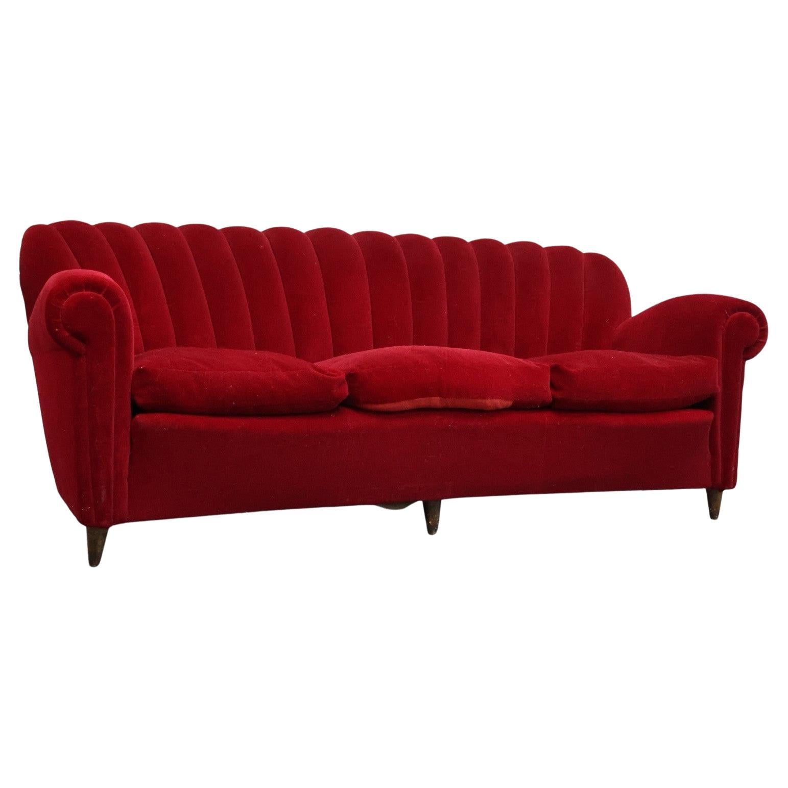 Divano Art Decò Guglielmo Ulrich In Tessuto Di Velluto Originale Anni '40 Design en vente