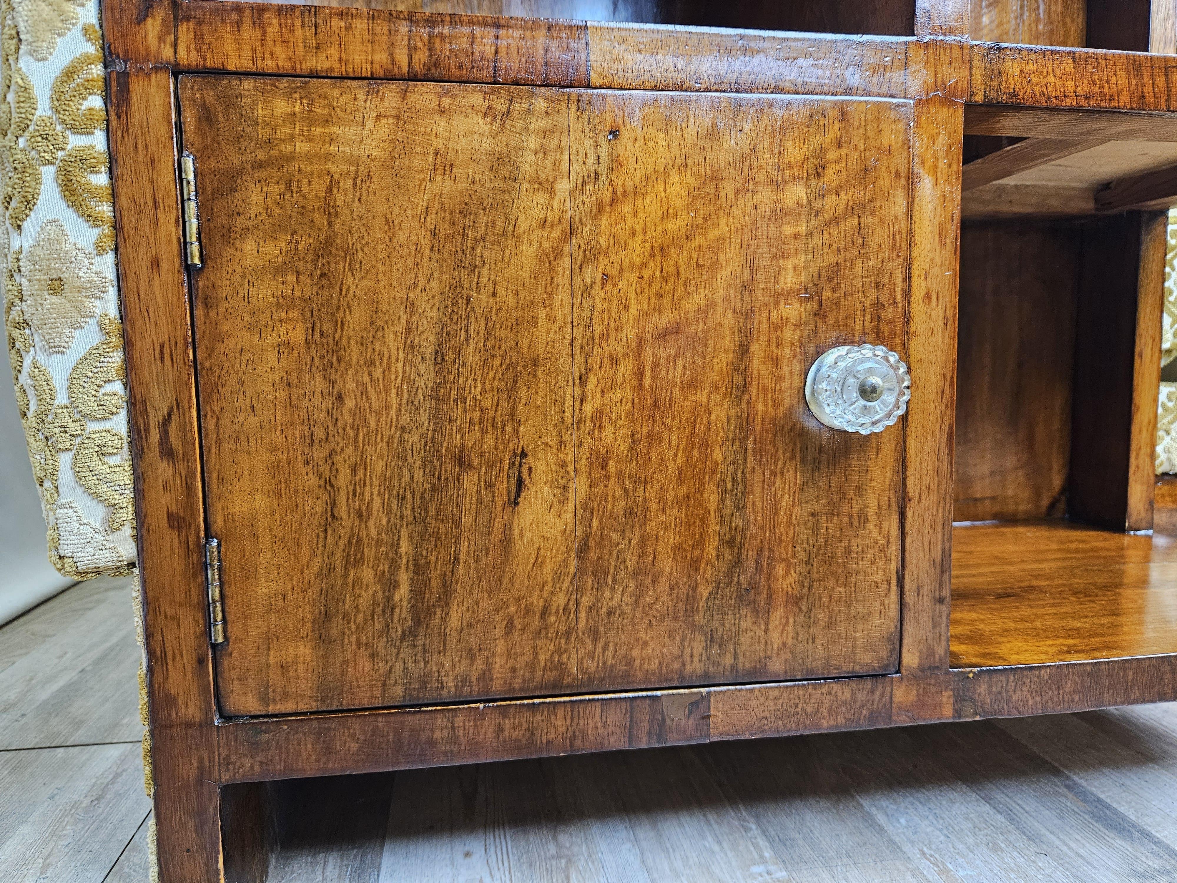 Mid-20th Century Art Deco walnut burl sofa with side bookcase 20th century
