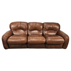 Club three-seater sofa in 1970s Mid Century brown leather