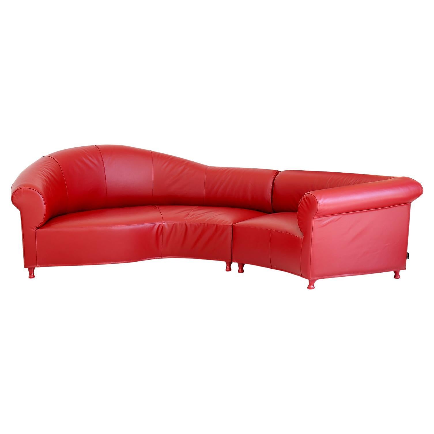 Giovannetti, 90s Contemporary Modular Leather Sofa by S. Giobbi, Red "Galassia" For Sale