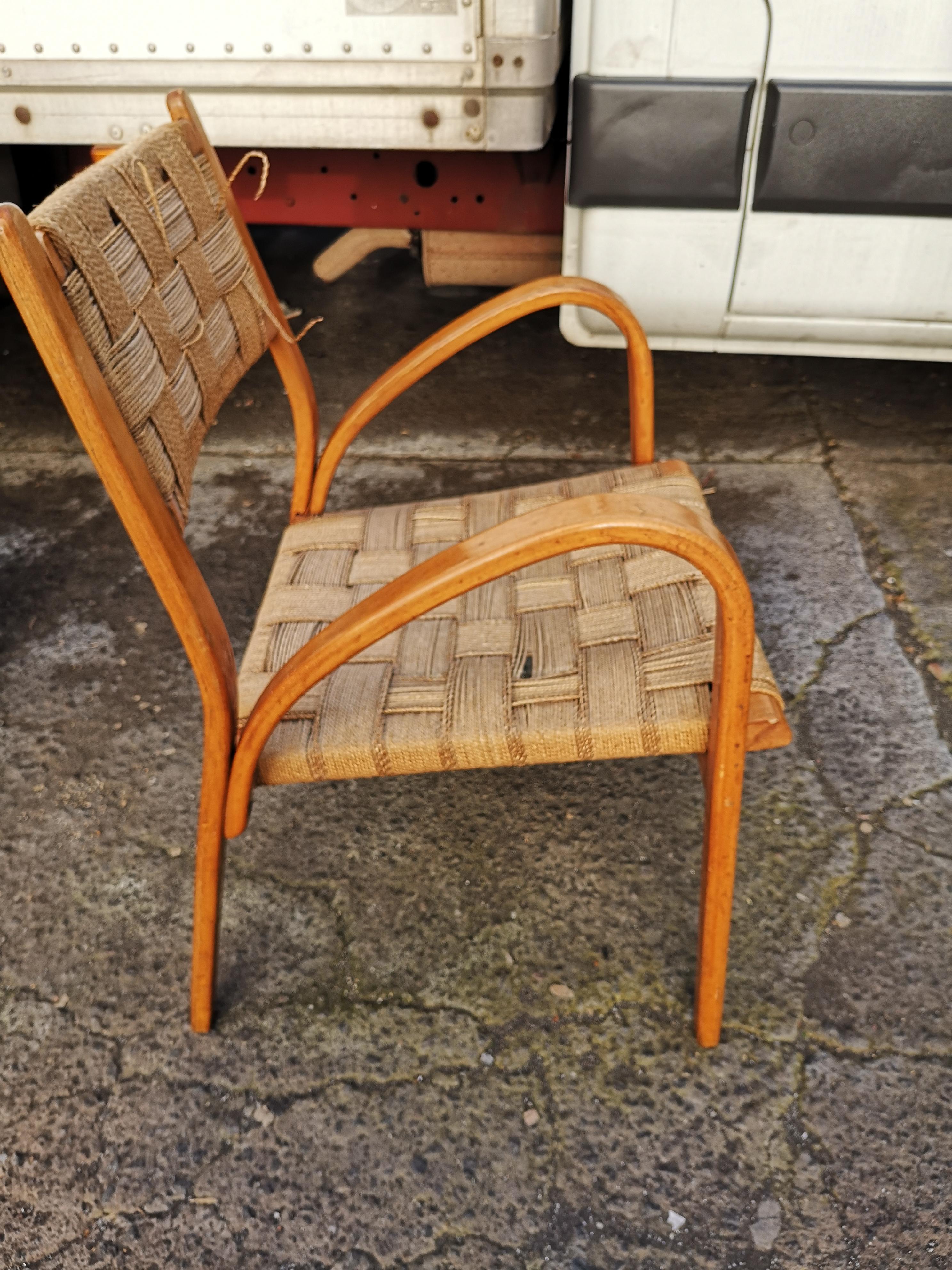 Divano con 2 poltrone in legno di faggio  e corda anni 60 en Bueno estado para la venta en Catania, IT
