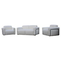 Sofa with minimal armchairs steel and white fabric cubic 1970 Italy