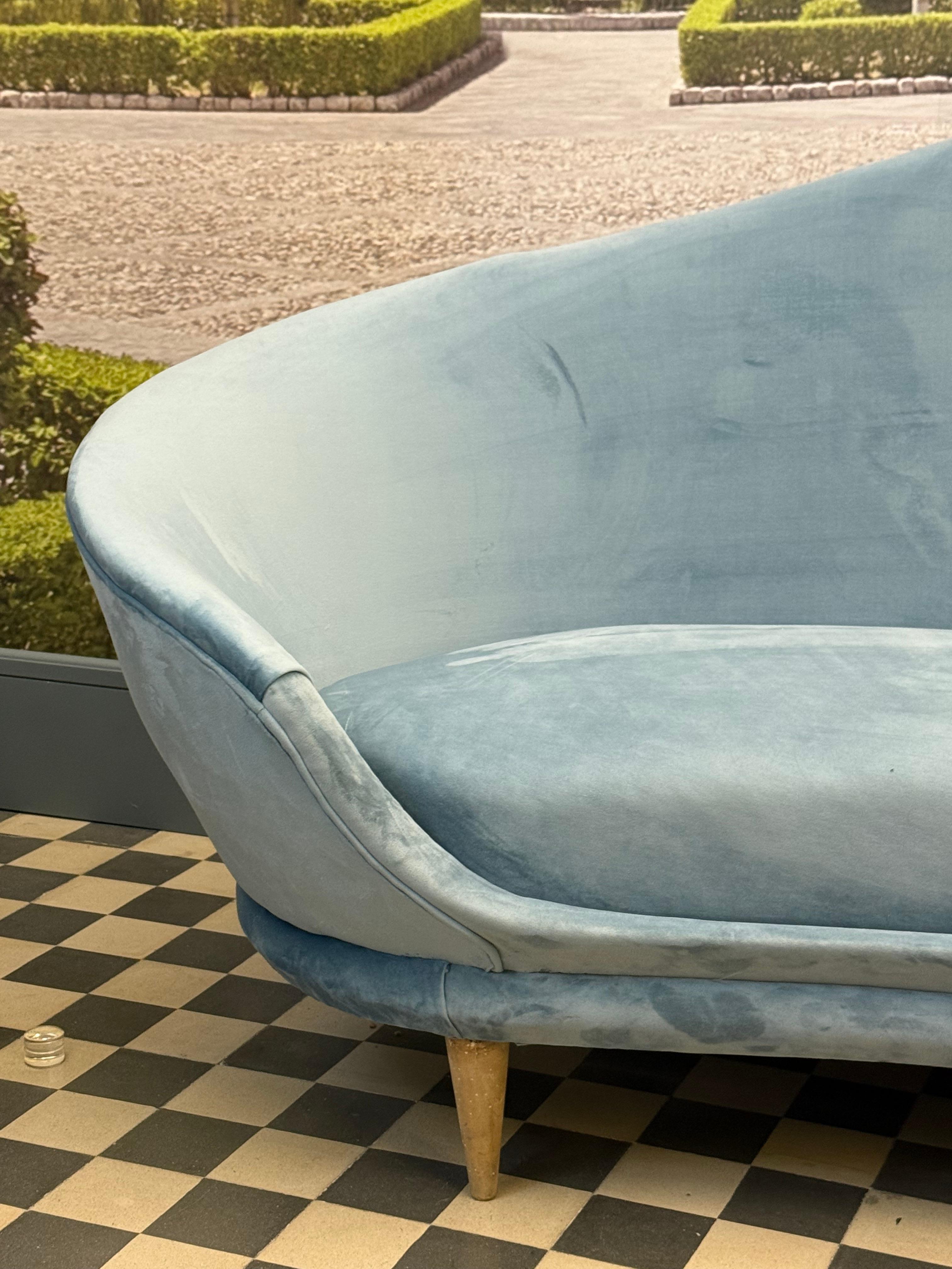 Mid-20th Century Caesar Lacquer Curved Sofa 1950s wooden cone feet Mid-century For Sale