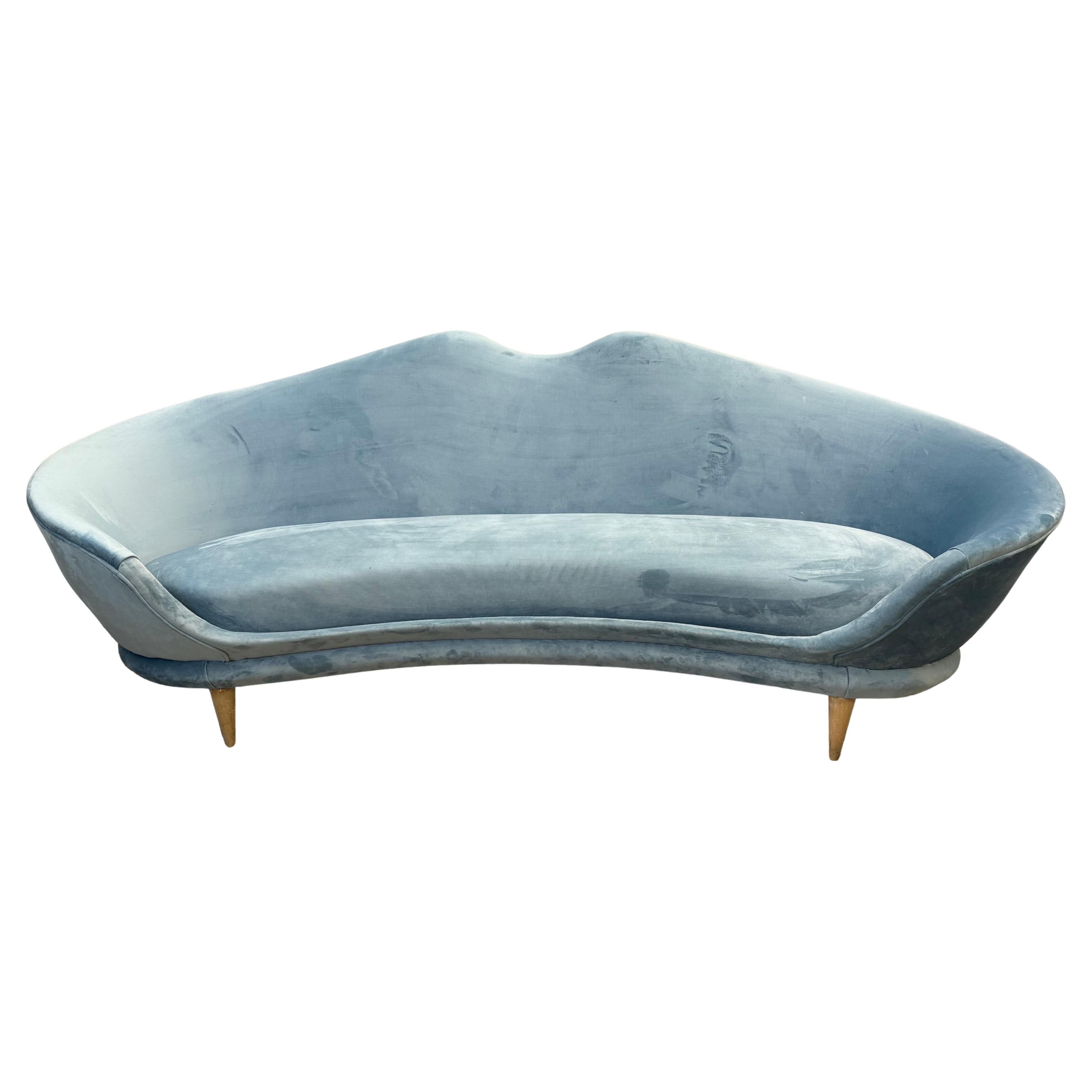 Caesar Lacquer Curved Sofa 1950s wooden cone feet Mid-century For Sale