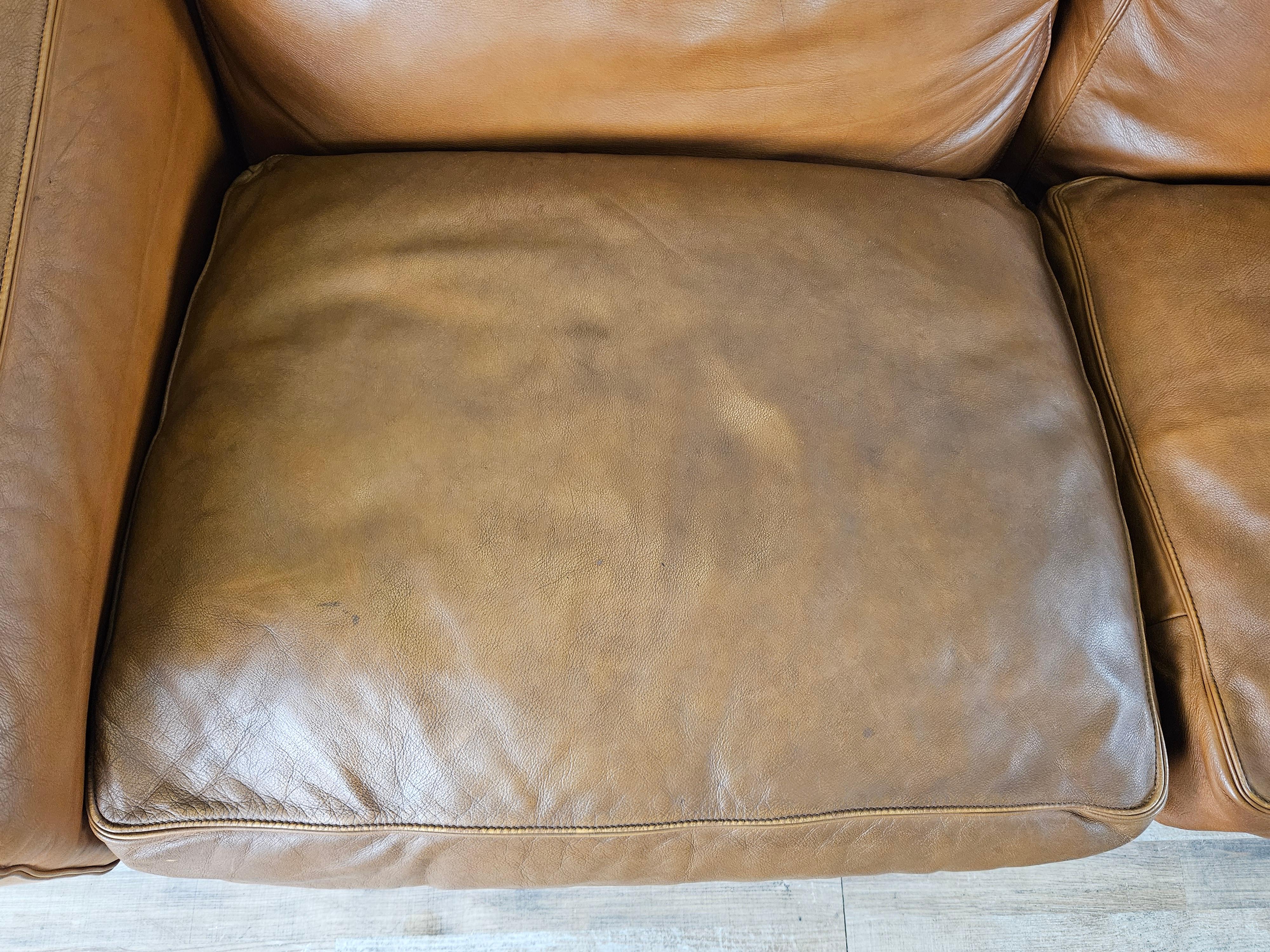 Leather Poltrona Frau three-seater 1970s sofa in cognac-colored leather For Sale