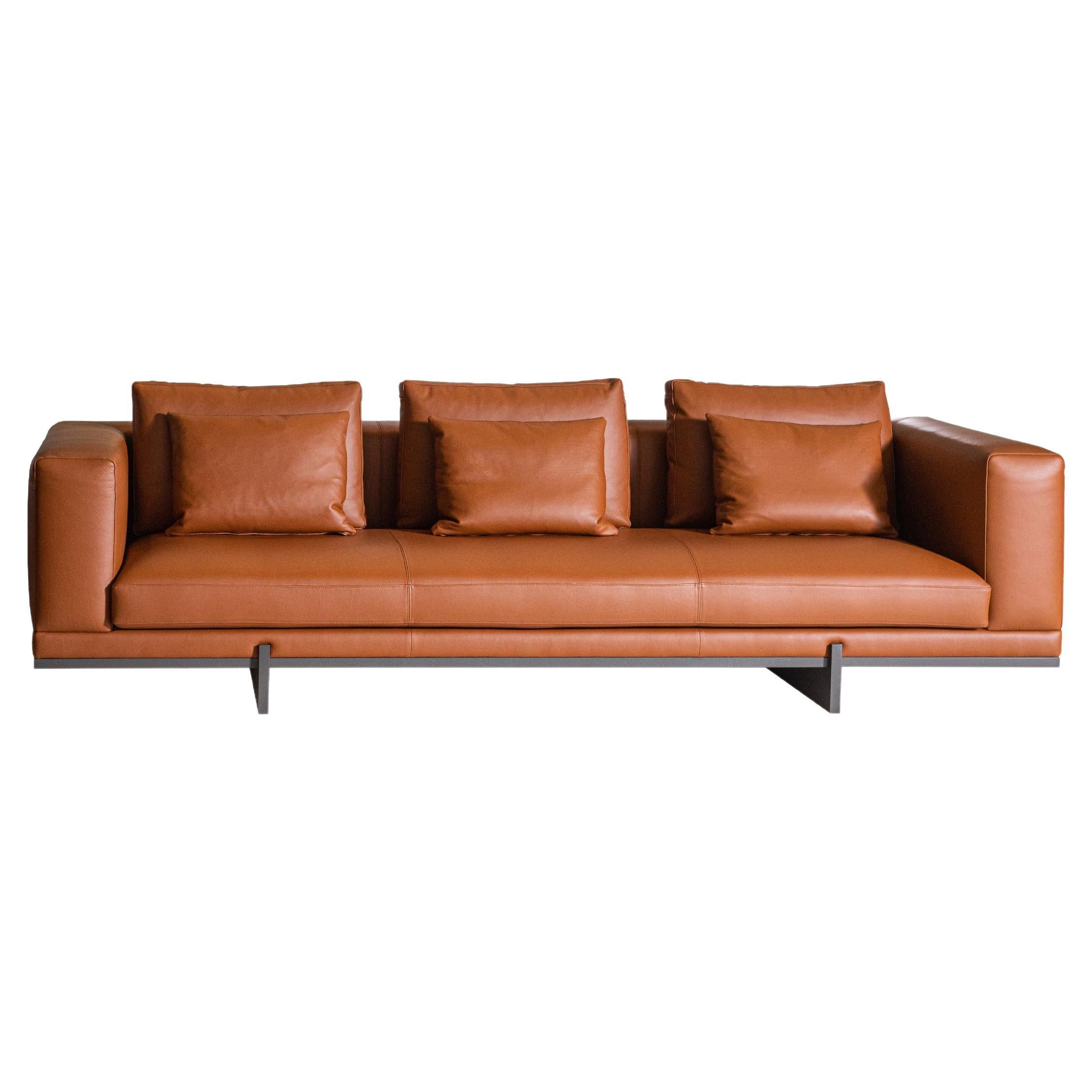 DOVE 3-Sitzer-Sofa aus echtem Leder, mit Metallgestell. Von Legame Italia