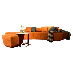Dubhè sofa in orange nubuck leather with titanium finish metal base