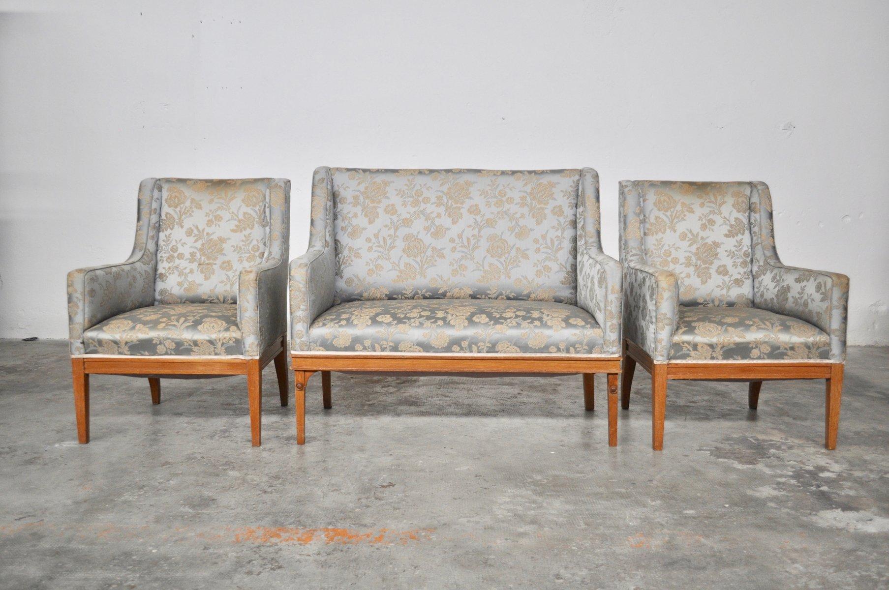 Vintage ash sofa and chairs, 1930s For Sale 1