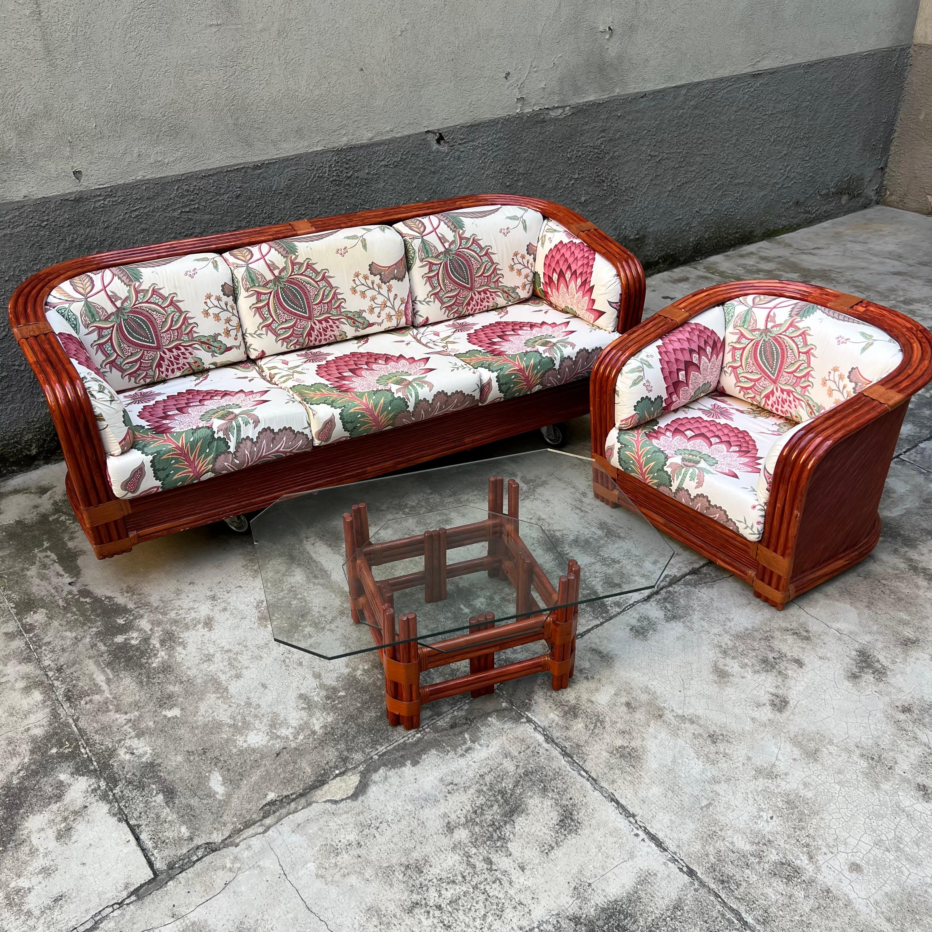 Sofá de bambú y ratán de Maugrion para Roche Bobois - Francia - Años 80 en venta 6