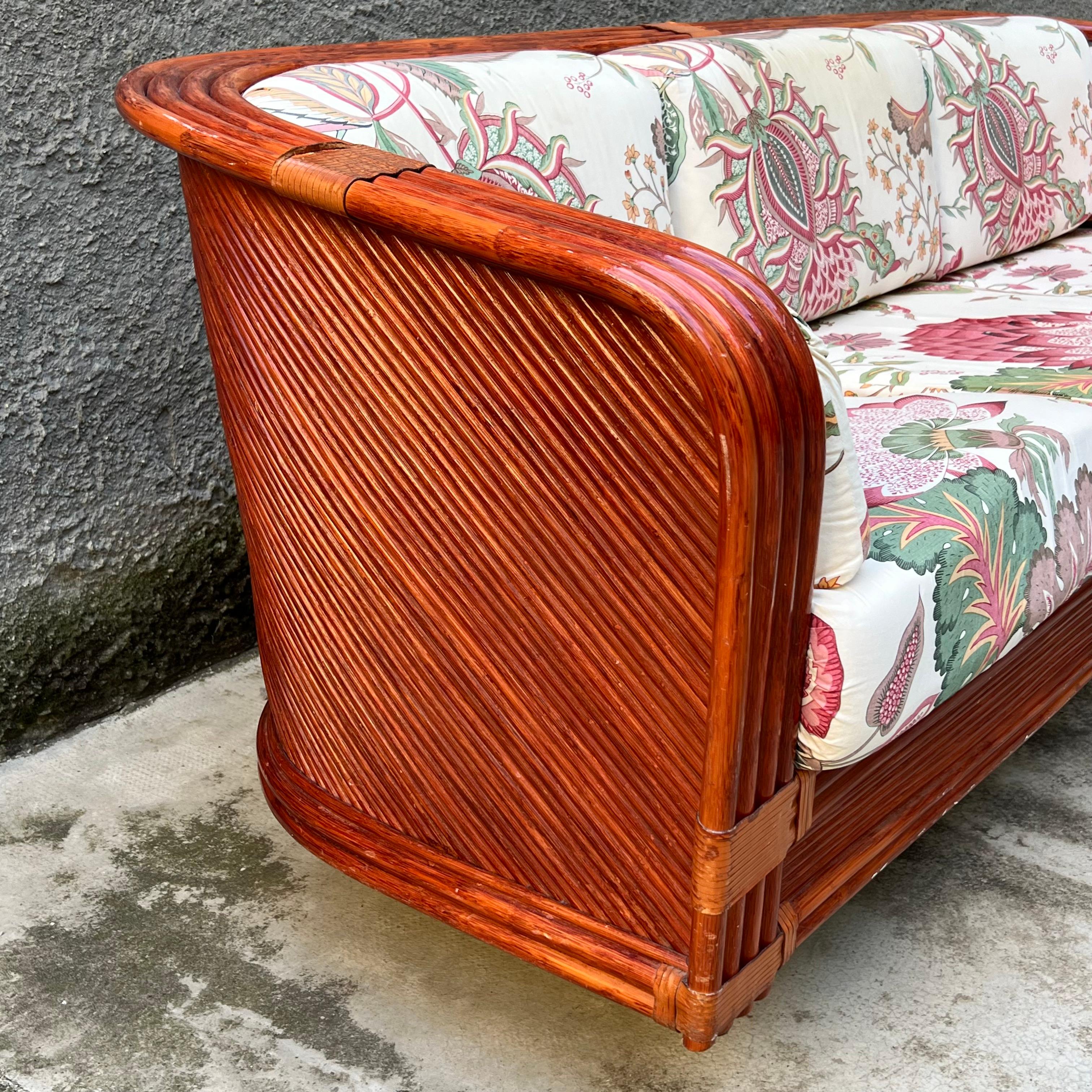 Sofá de bambú y ratán de Maugrion para Roche Bobois - Francia - Años 80 French en venta