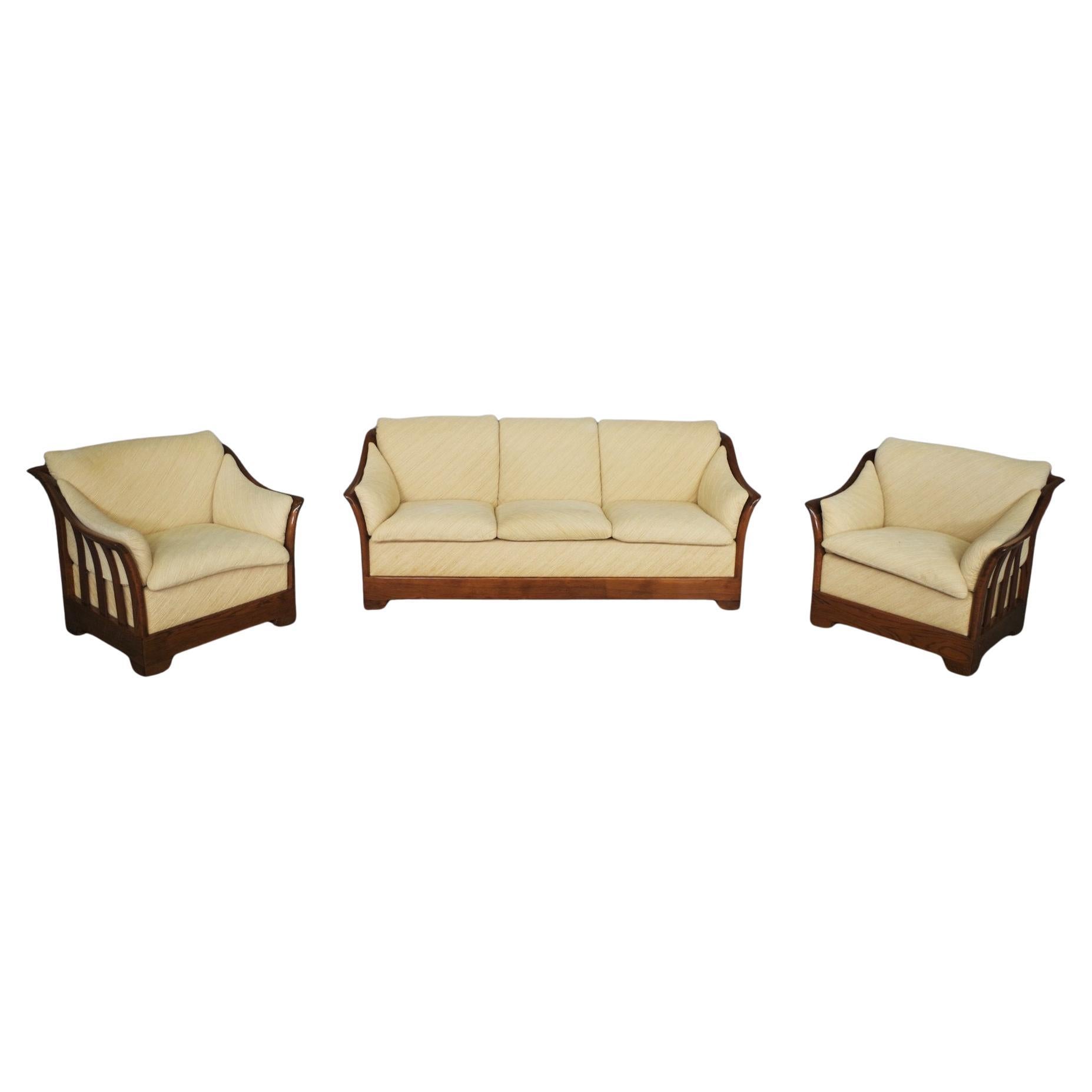 Holzsofa und Sessel von Mobil Girgi, 1970er Jahre, 3er-Set im Angebot
