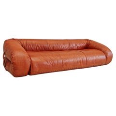 3-Sitzer Ledersofa 'Anfibio' von A Becchi für Giovannetti, original 70er Jahre