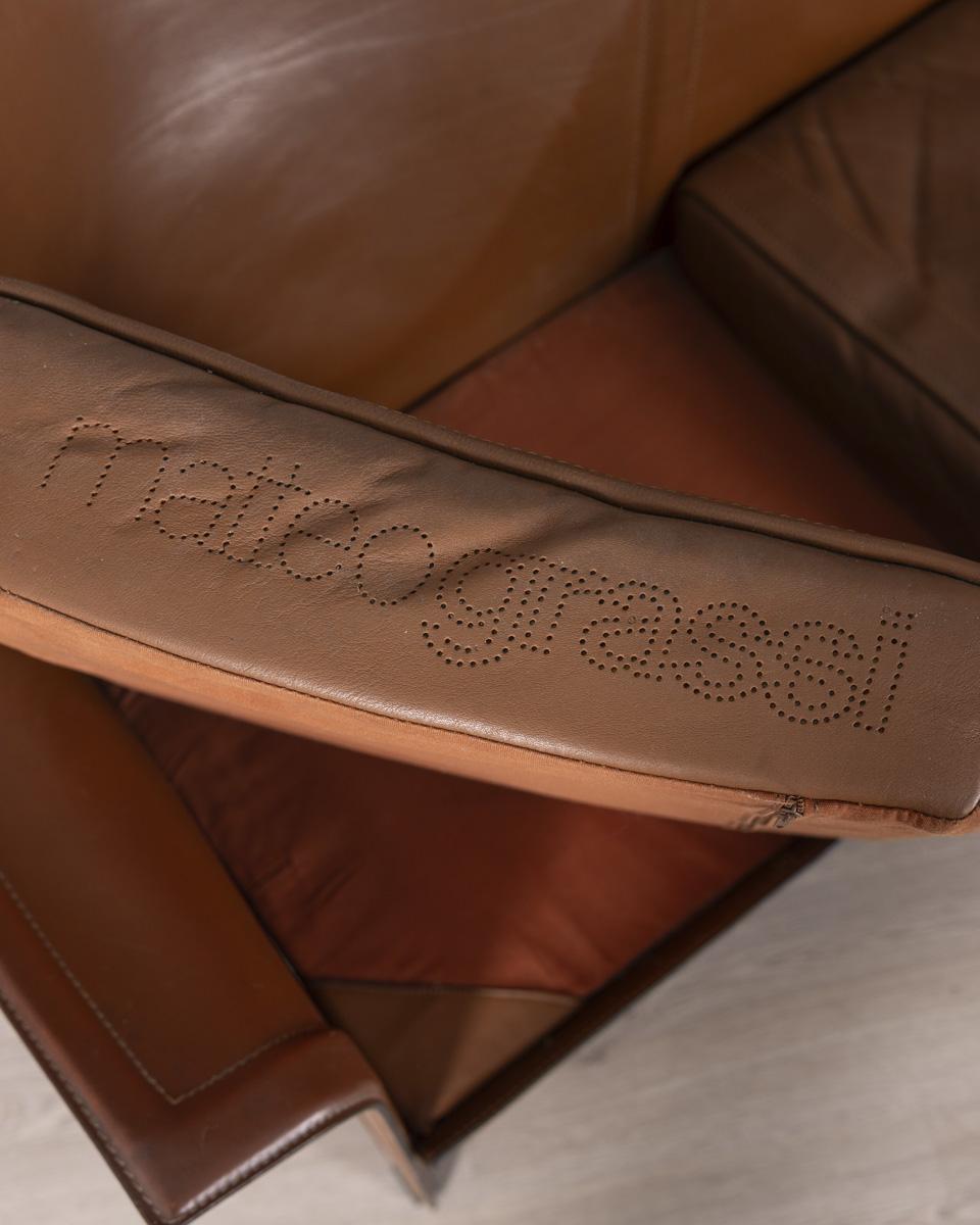 Leather sofa from the 1970s, 'korium' design Tito Agnoli for Matteo Grassi In Good Condition For Sale In None, IT