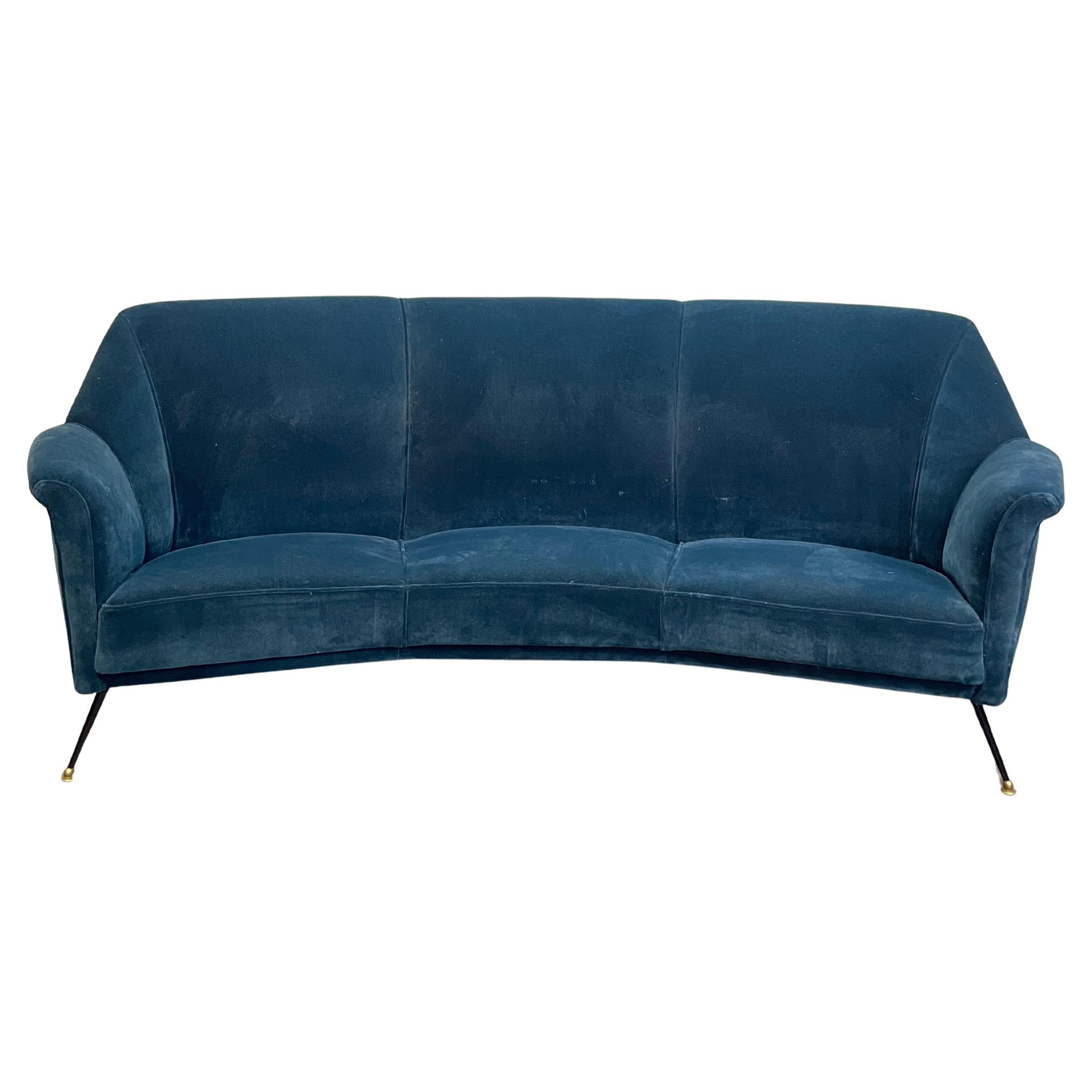 Divano in velluto blu in stile ico parisi