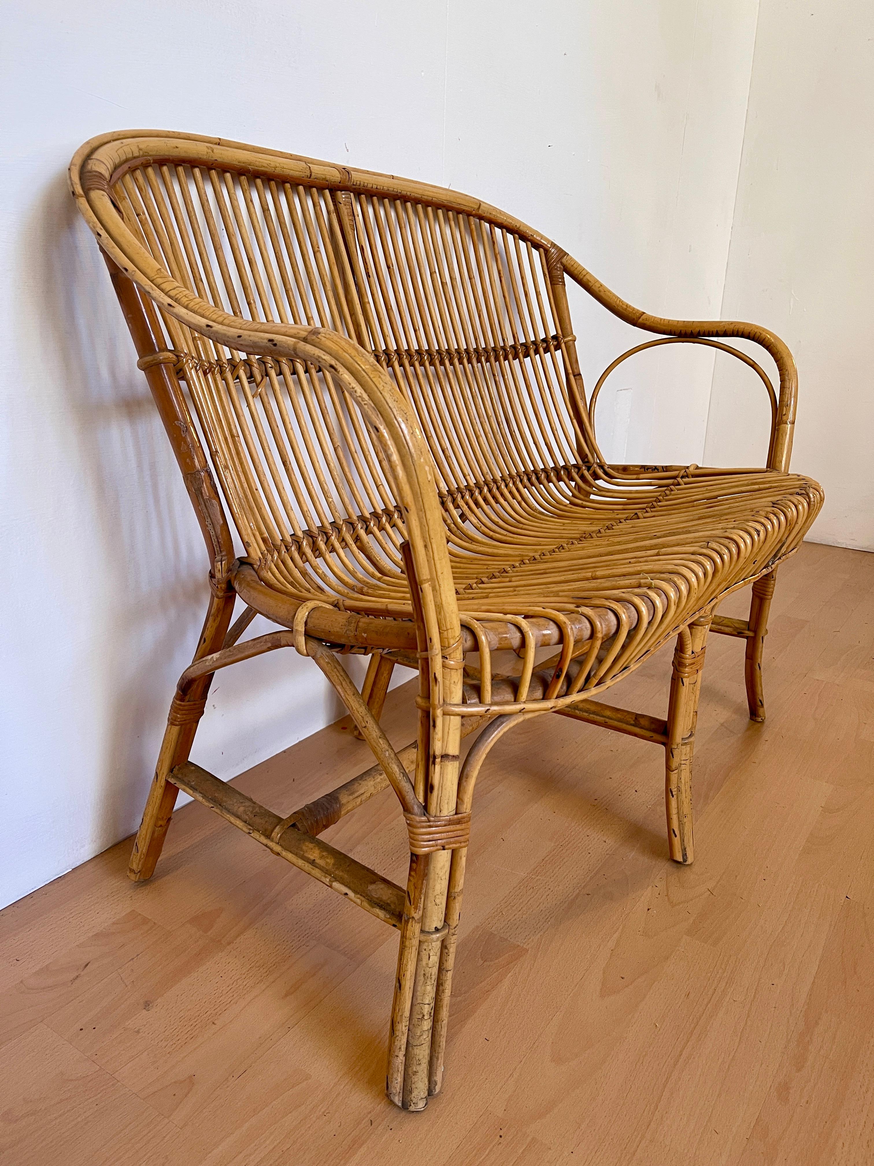 Divano italiano vintage in bambù degli anni '80 20th Century en venta