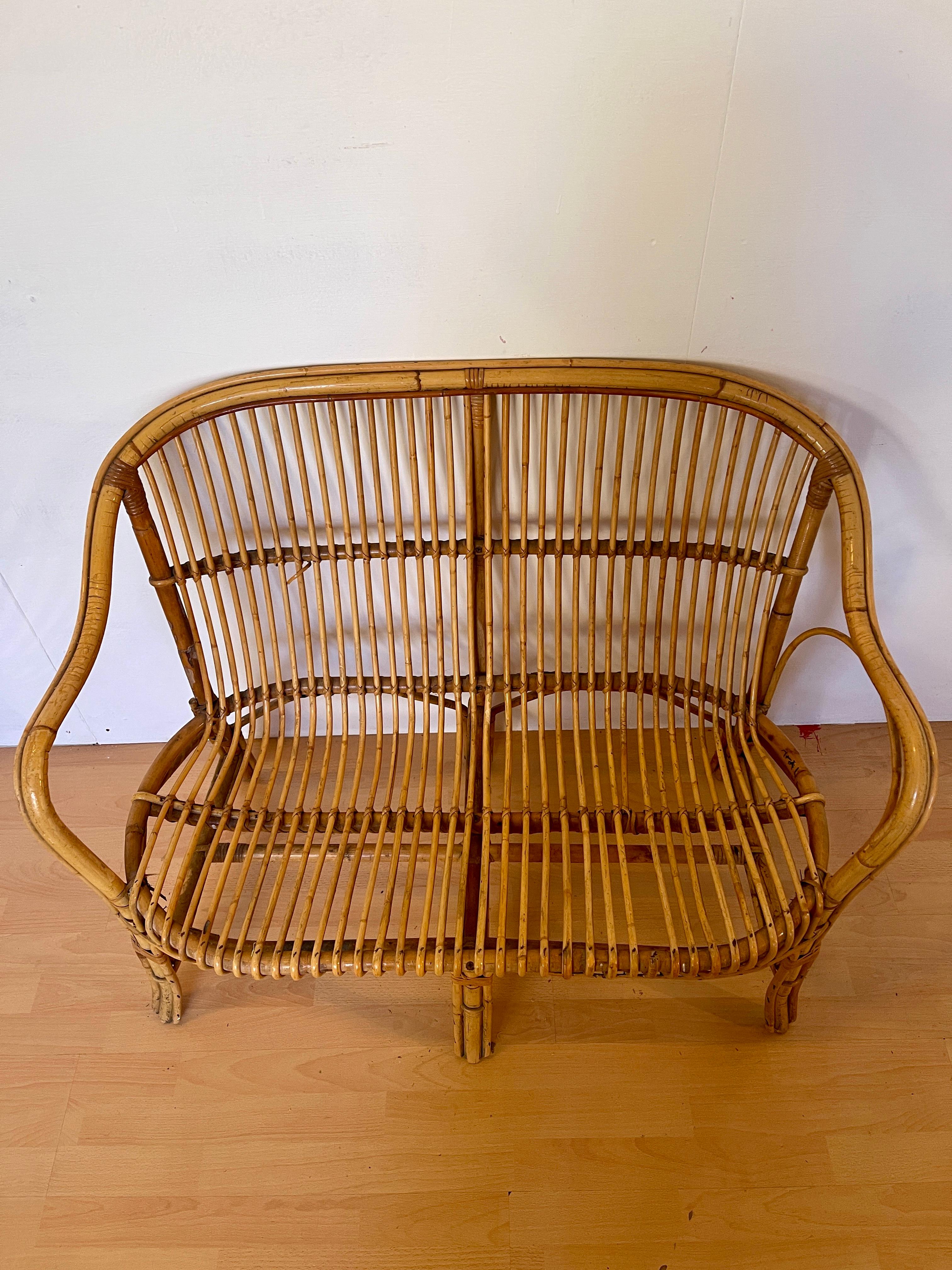 Divano italiano vintage in bambù degli anni '80 en venta 1