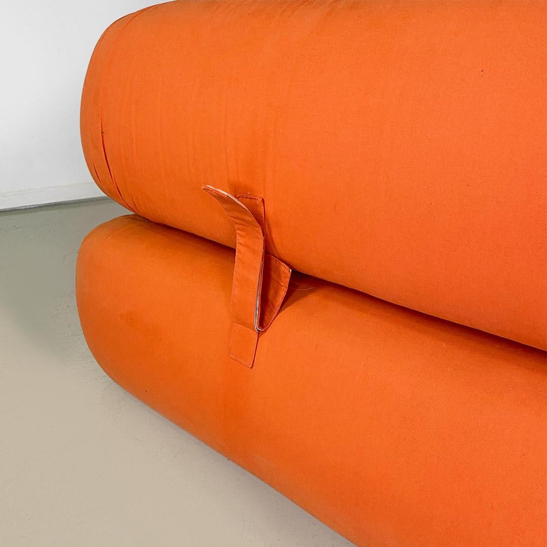 Orange fabric openable sofa bed, modern Italian, 1980s For Sale 14