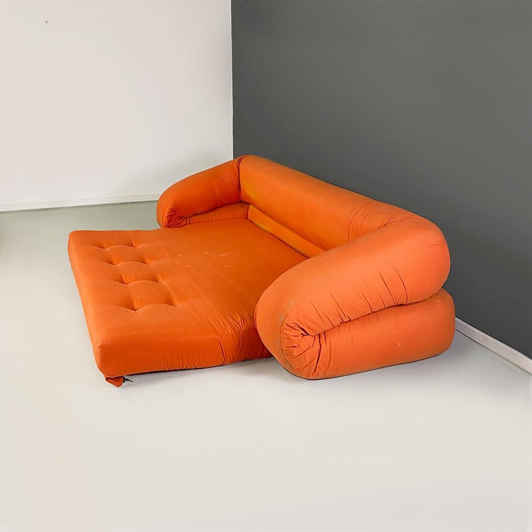 Orange fabric openable sofa bed, modern Italian, 1980s For Sale 1