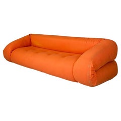 Vintage Orange fabric openable sofa bed, modern Italian, 1980s