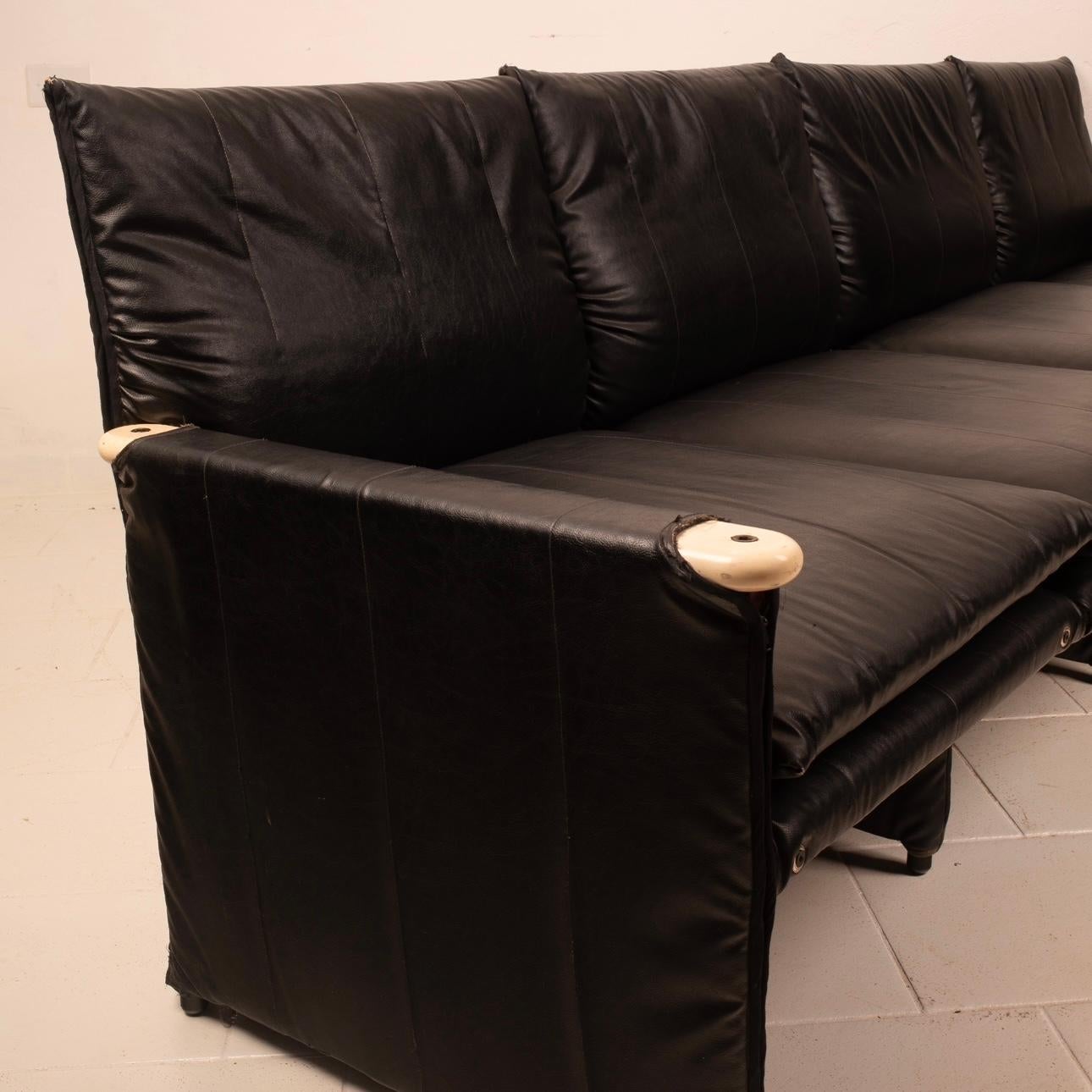 Sofá modular en ecopiel negra de Giovannetti Late 20th Century en venta