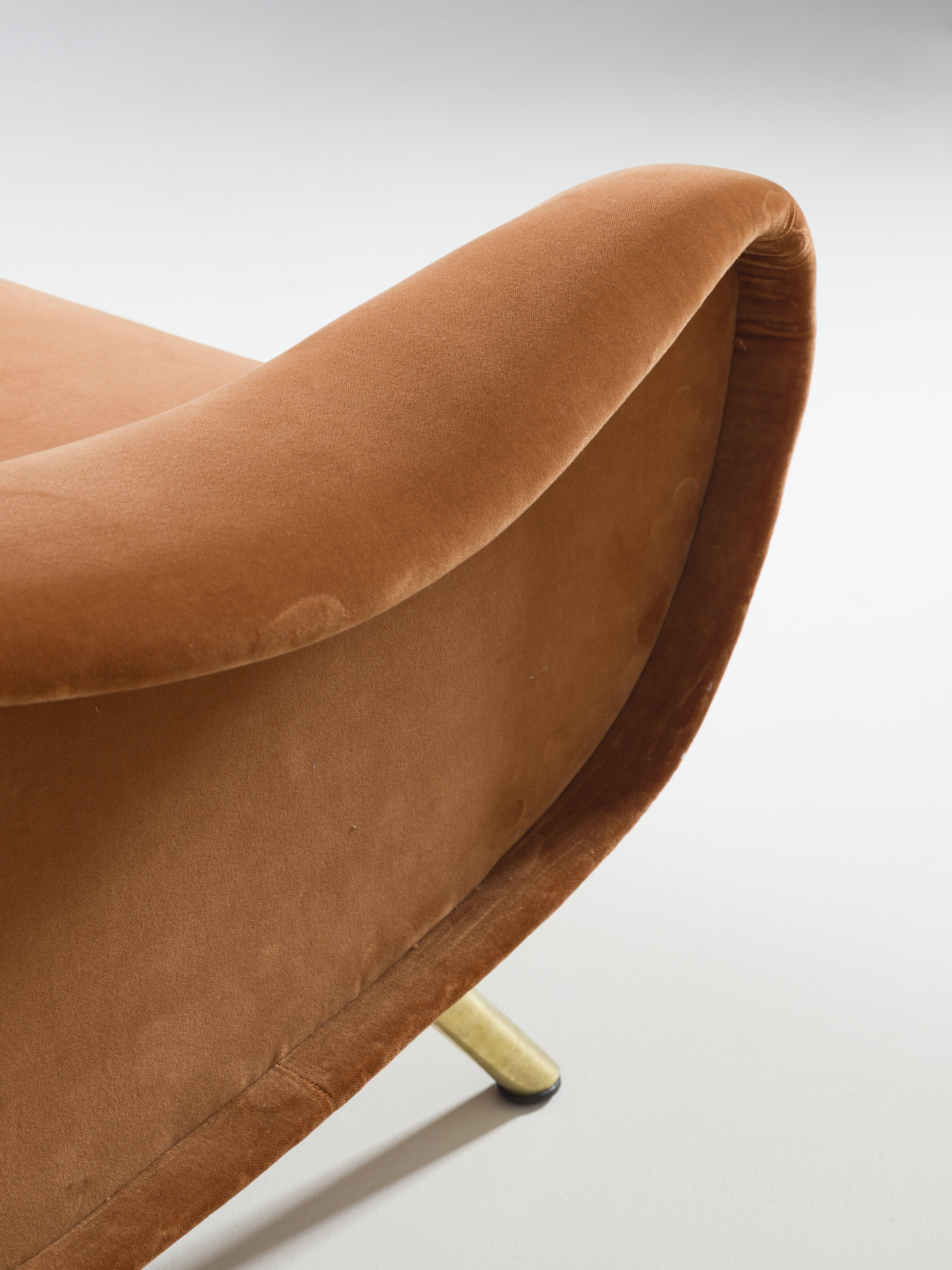 Laiton Canapé modèle Lady, Marco Zanuso pour Arflex Italia Velours des années 50 Pierre Frey en vente