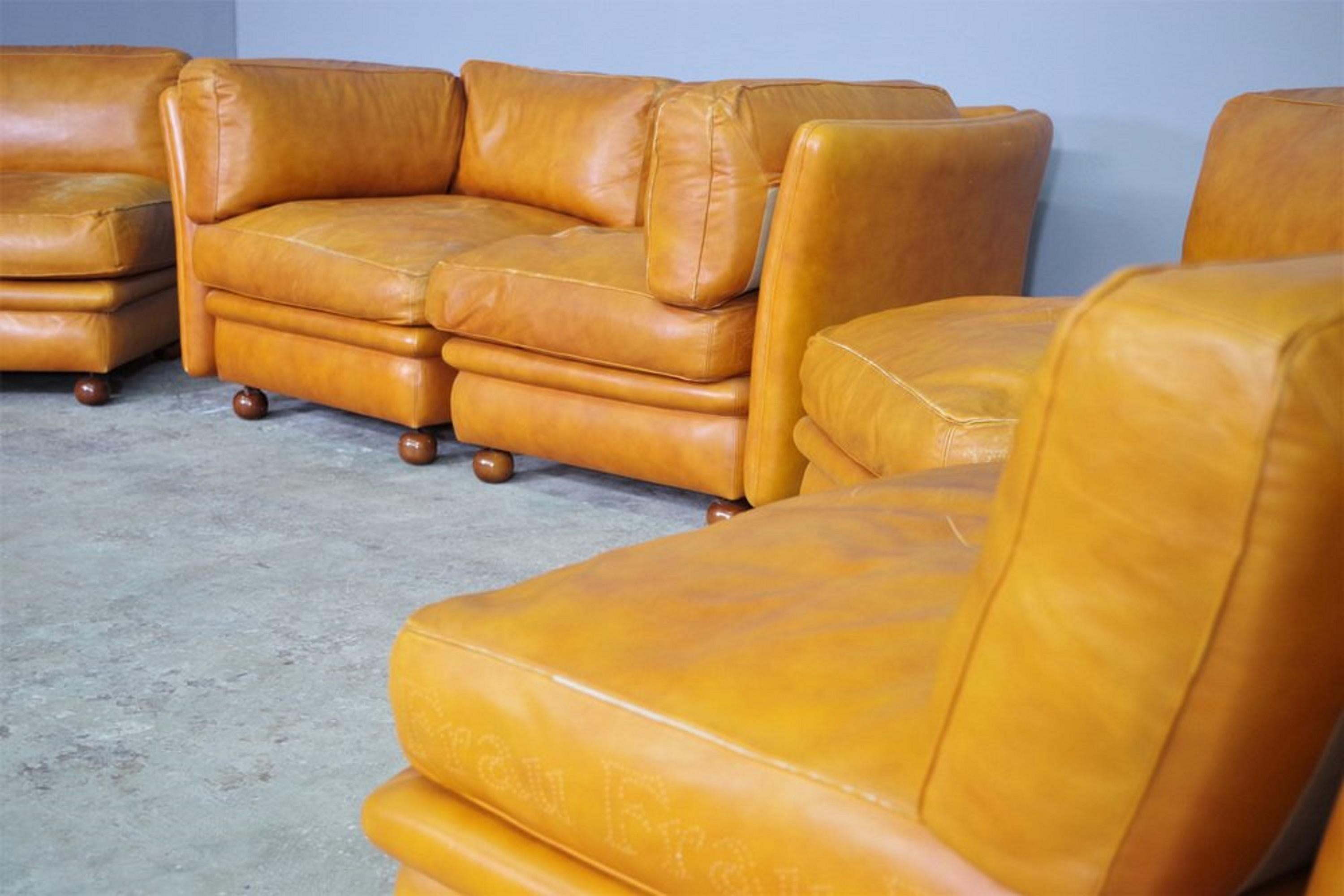 Divano modulare Frau in pelle, 1970, set di 5 in vendita 5
