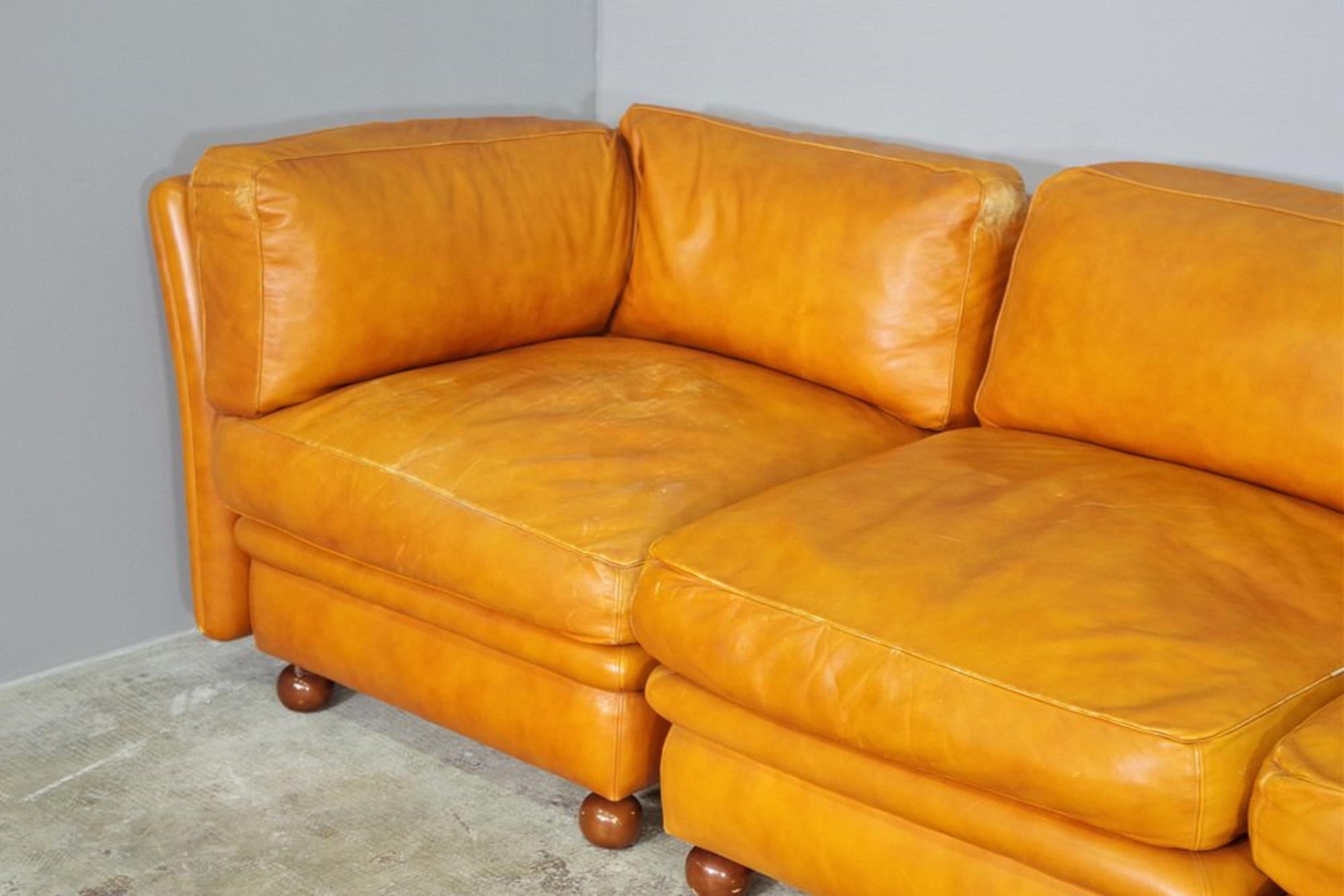 Divano modulare Frau in pelle, 1970, set di 5 in vendita 2
