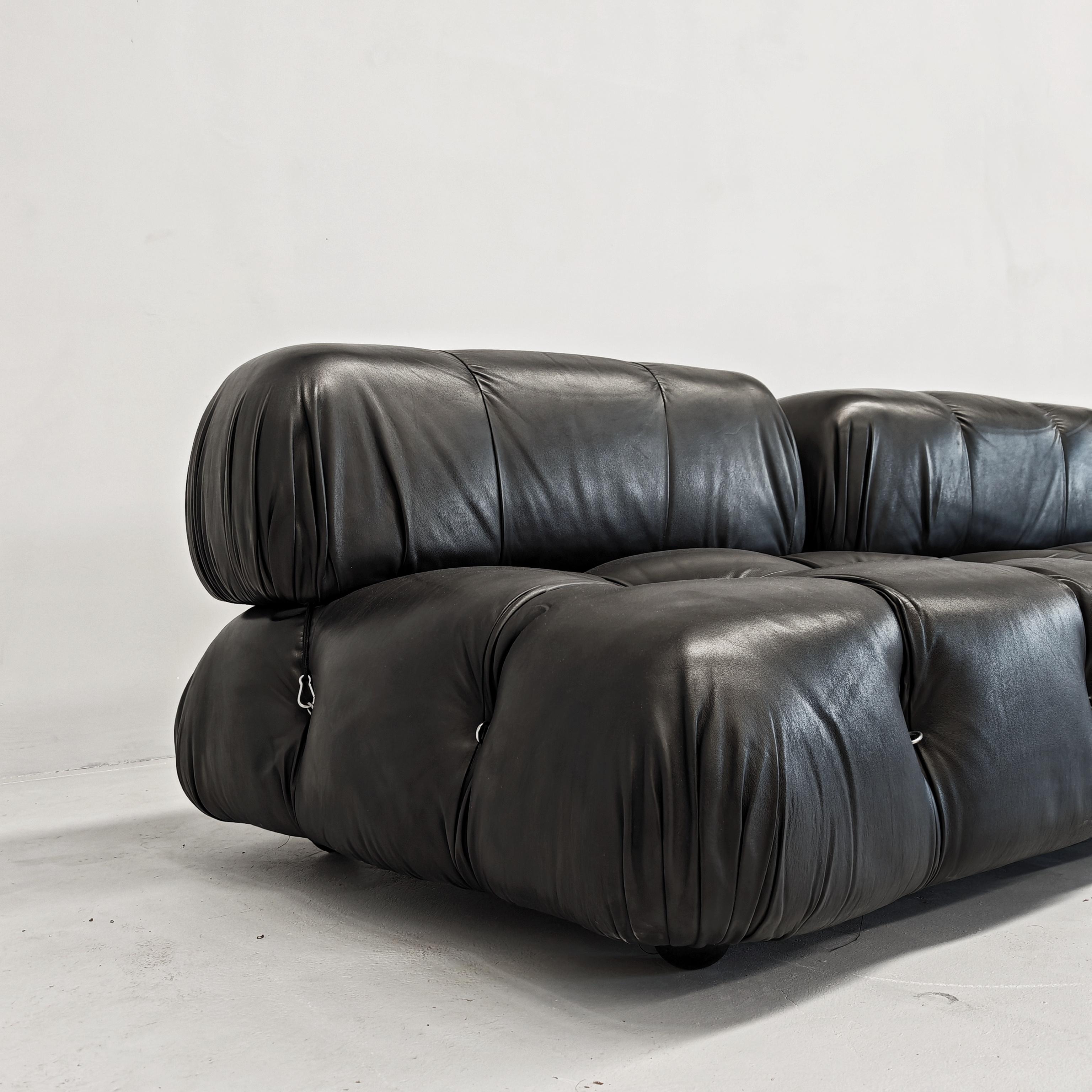Mid-Century Modern Canapé modulable en cuir noir 'Camaleonda' de Mario Bellini original 70s en vente