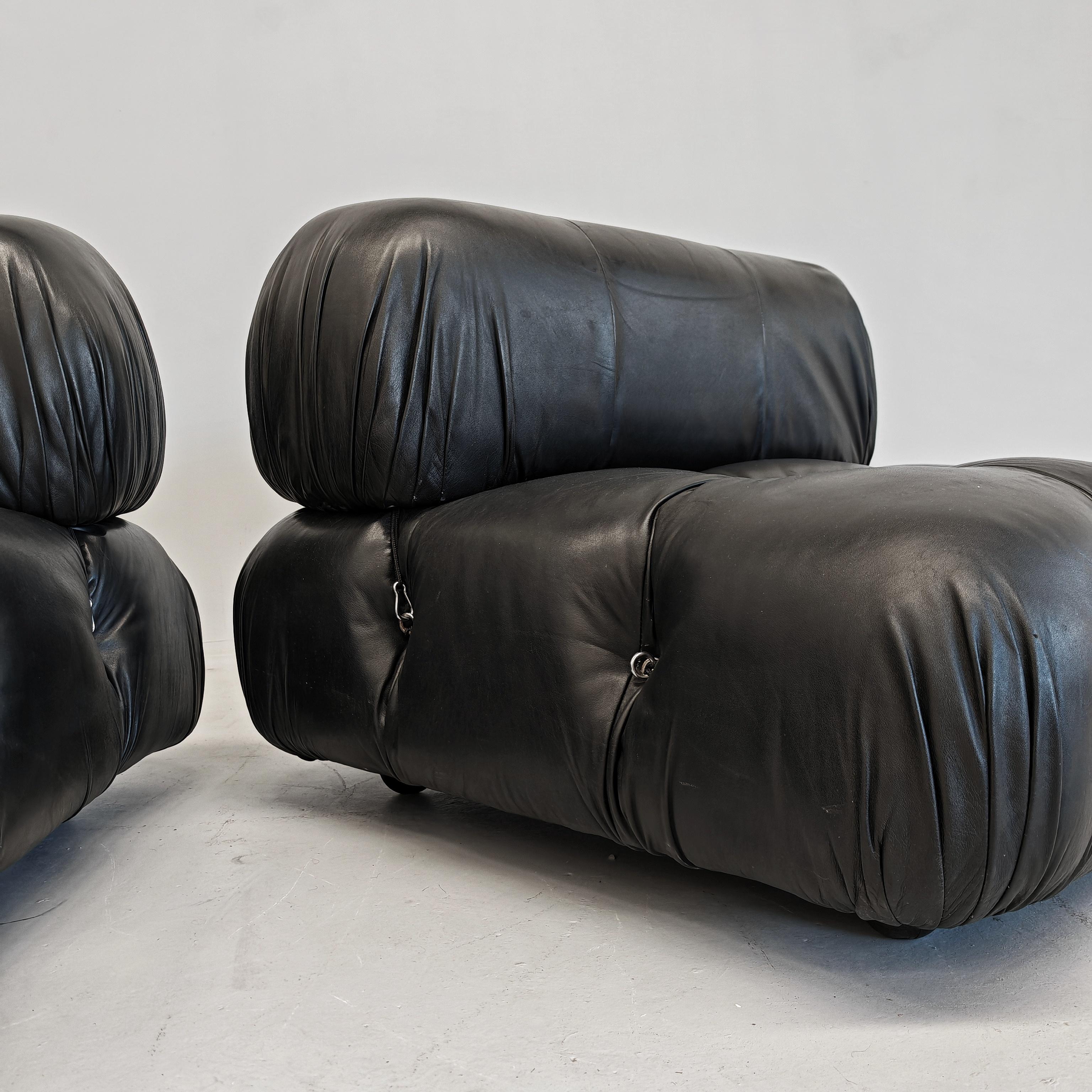 Cuir Canapé modulable en cuir noir 'Camaleonda' de Mario Bellini original 70s en vente